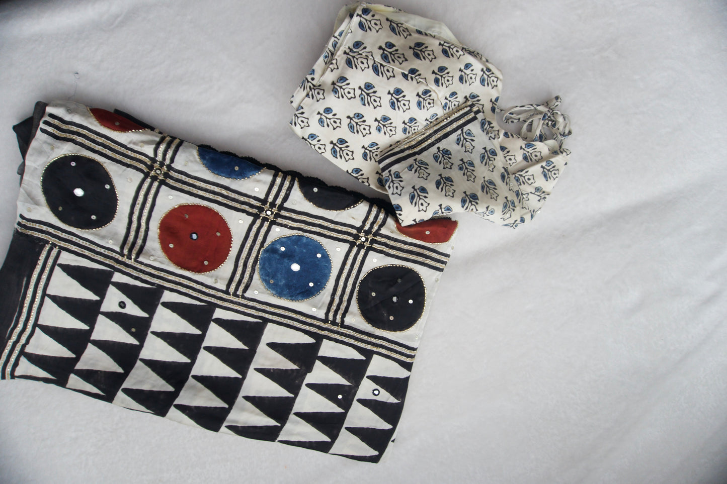 Black Ajrakh Modal Silk Handwork Saree - Traingles Pattern