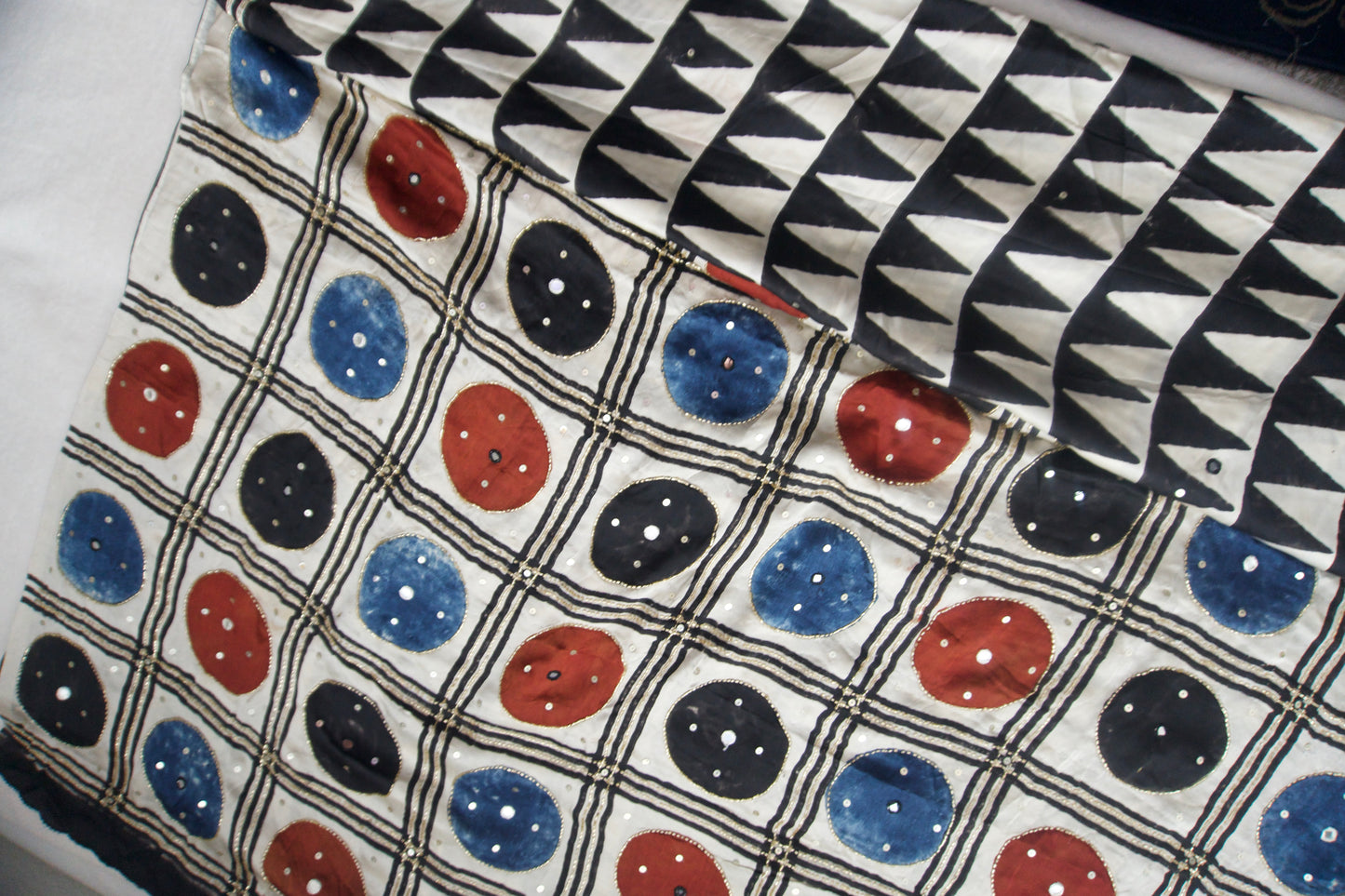 Black Ajrakh Modal Silk Handwork Saree - Traingles Pattern