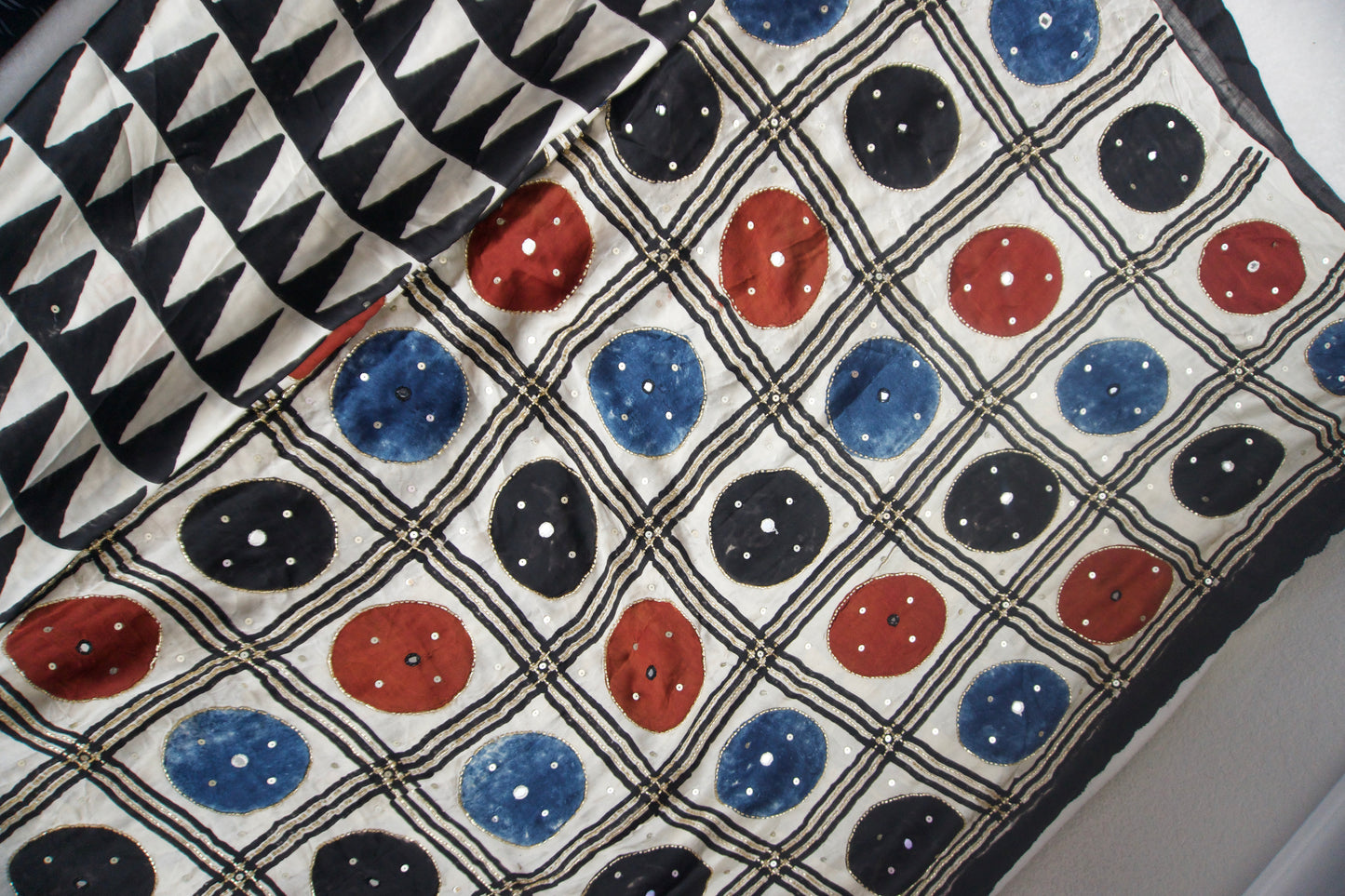 Black Ajrakh Modal Silk Handwork Saree - Traingles Pattern