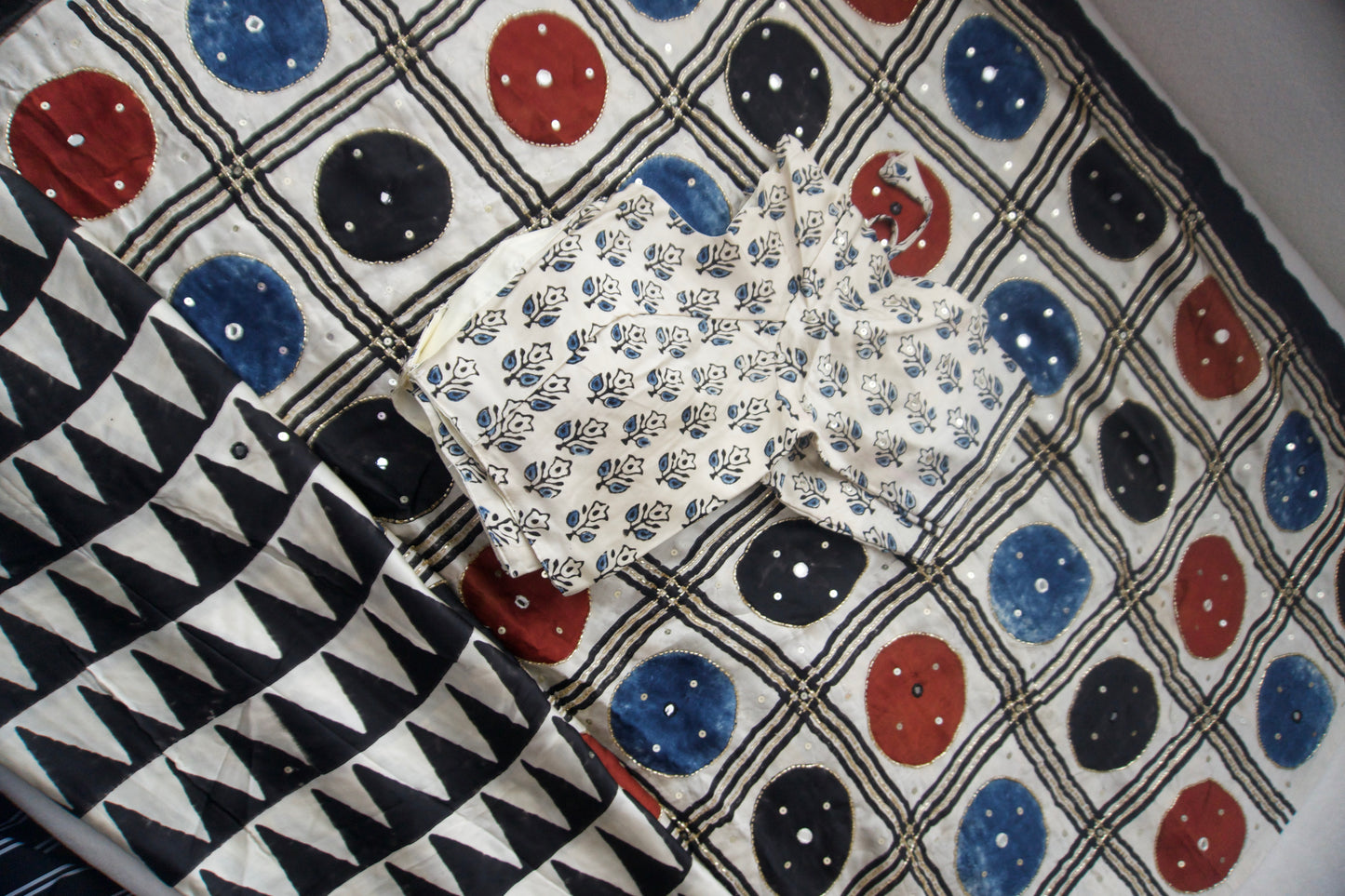 Black Ajrakh Modal Silk Handwork Saree - Traingles Pattern