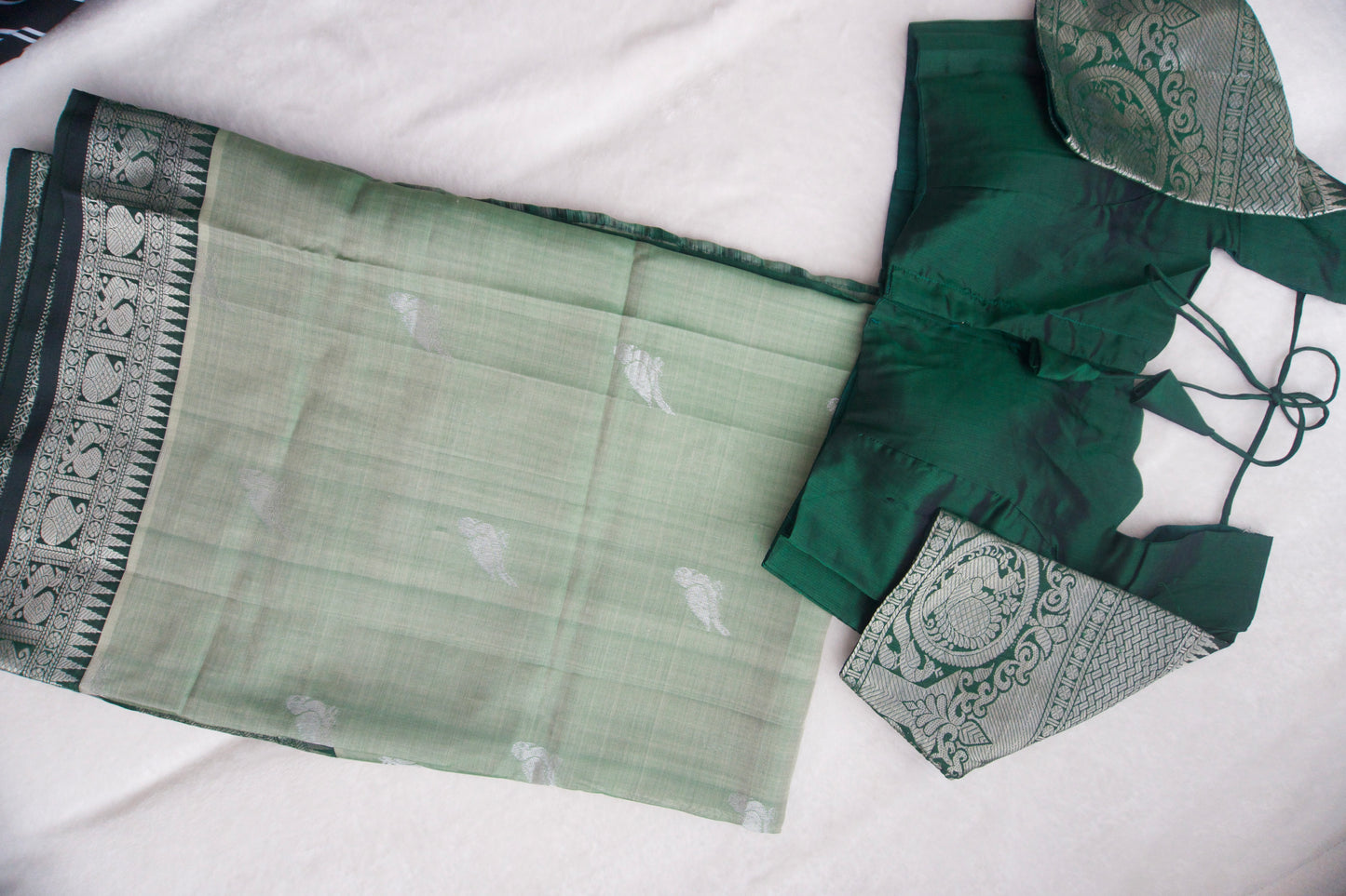 Light green pure mangalgiri handloom pattu saree with green blouse