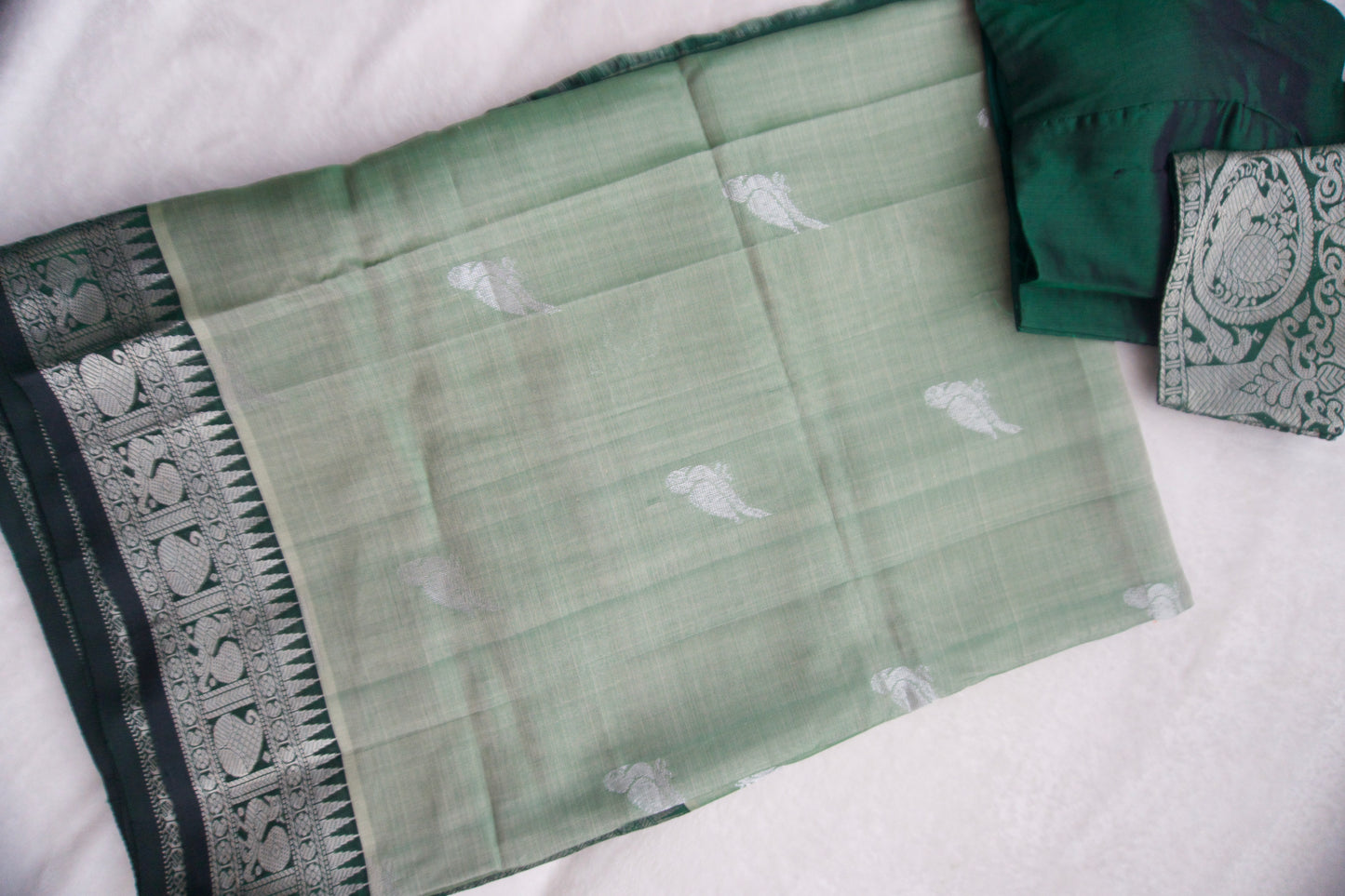 Light green pure mangalgiri handloom pattu saree with green blouse