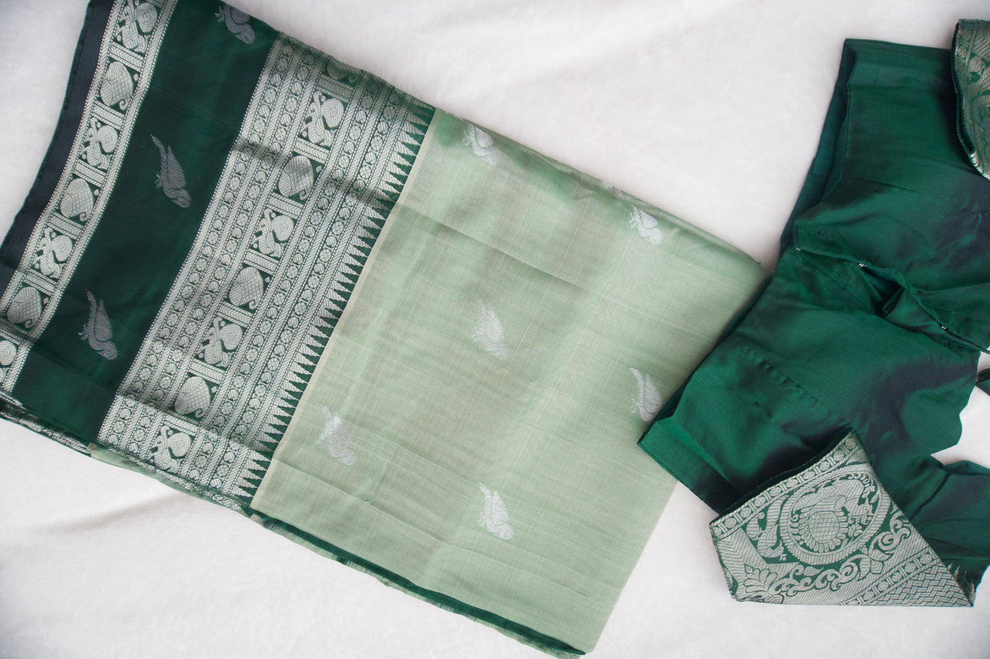 Light green pure mangalgiri handloom pattu saree with green blouse