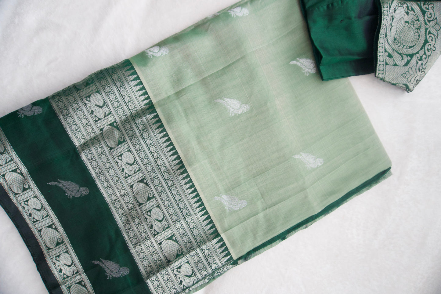 Light green pure mangalgiri handloom pattu saree with green blouse