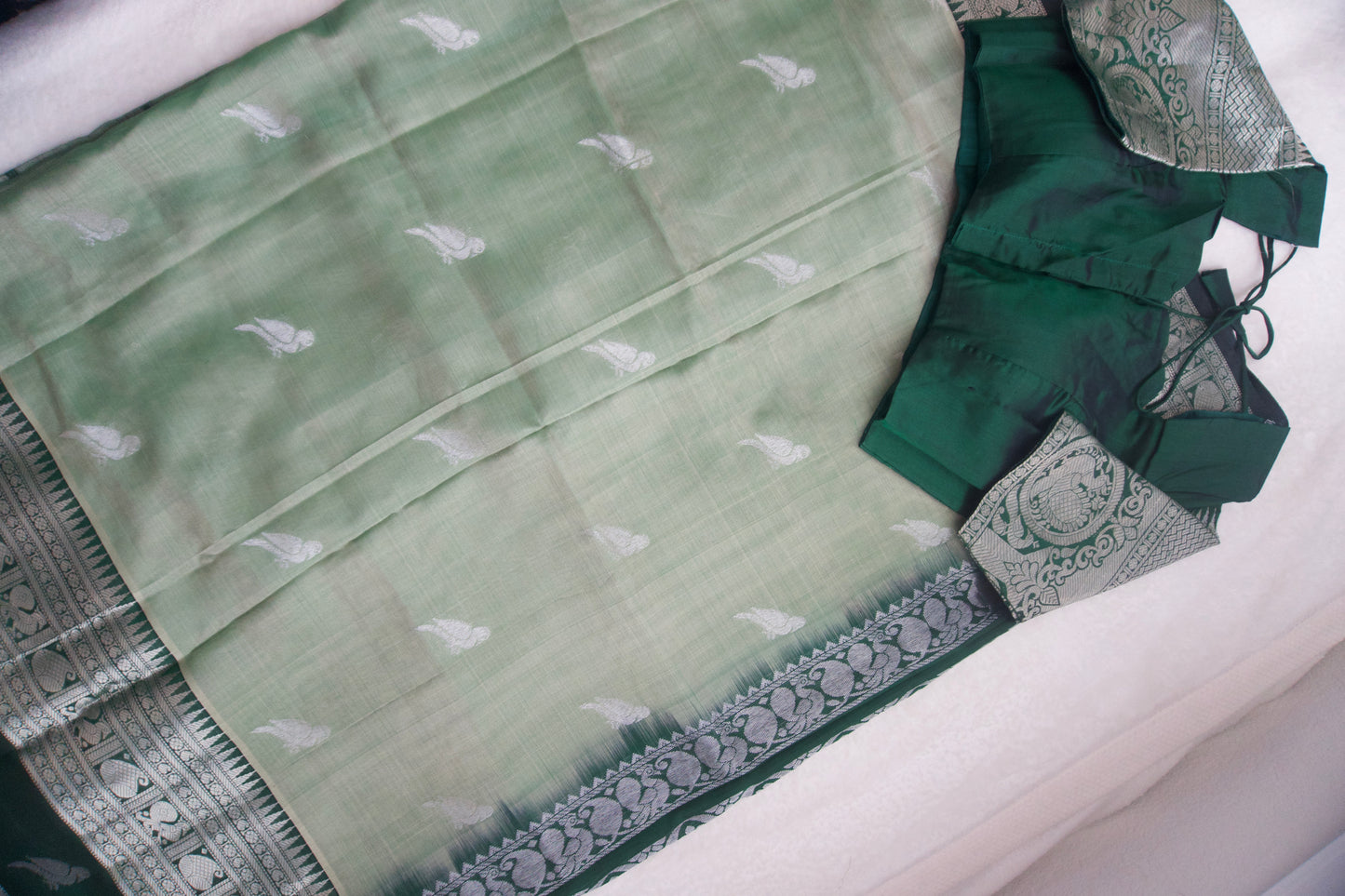 Light green pure mangalgiri handloom pattu saree with green blouse