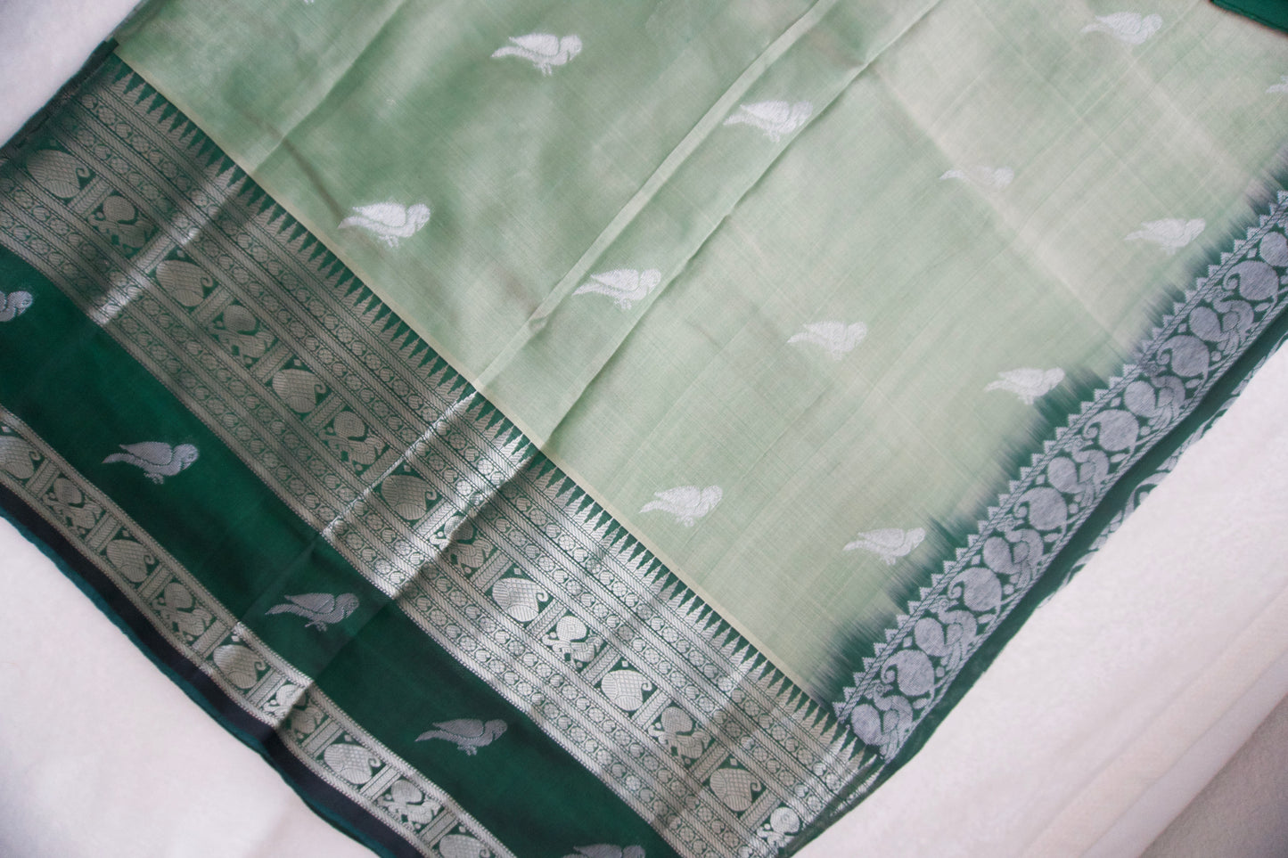 Light green pure mangalgiri handloom pattu saree with green blouse