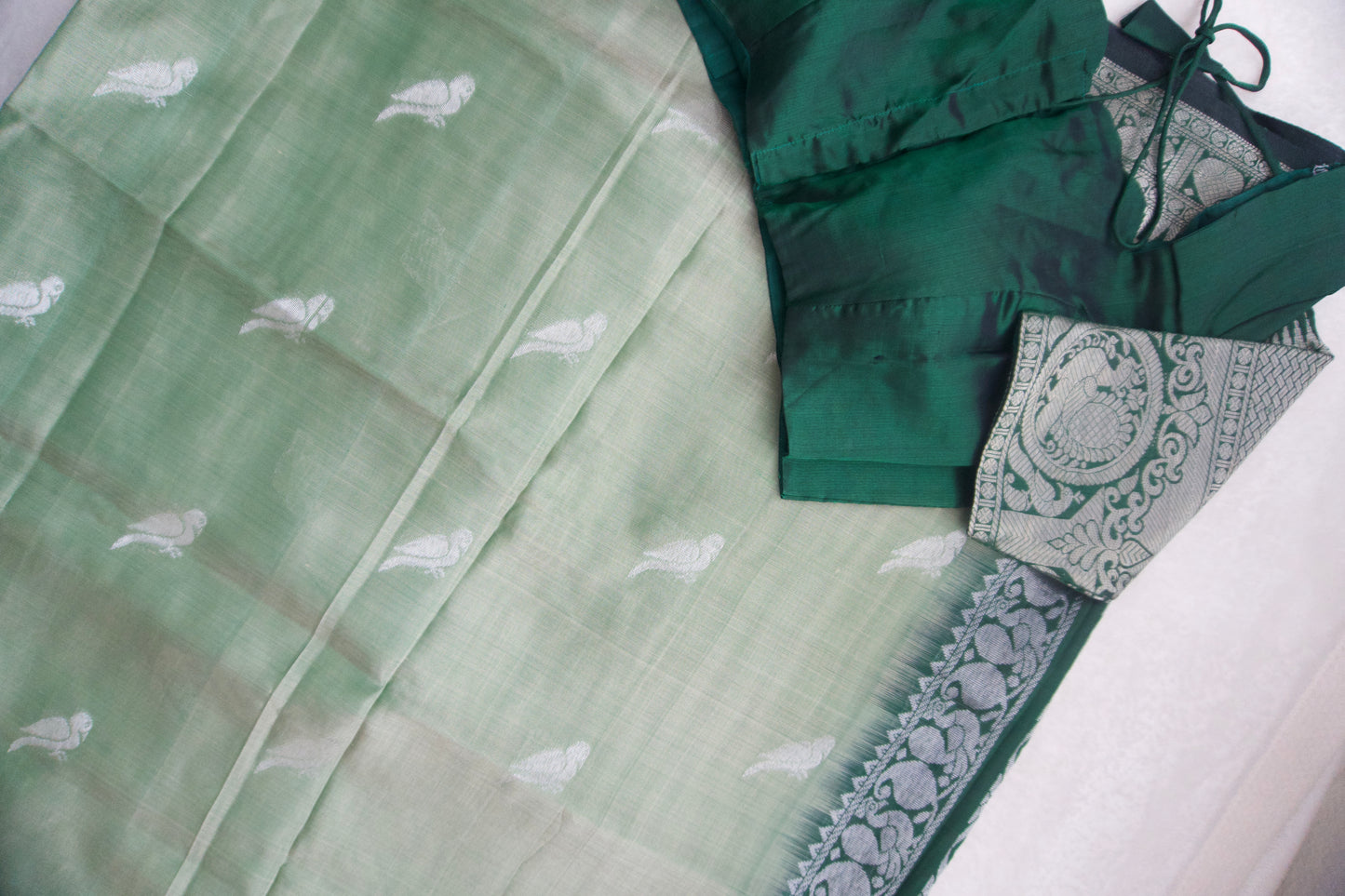 Light green pure mangalgiri handloom pattu saree with green blouse