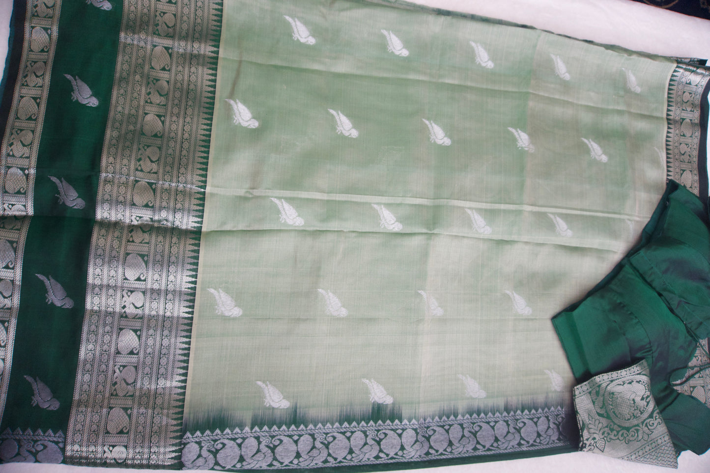 Light green pure mangalgiri handloom pattu saree with green blouse