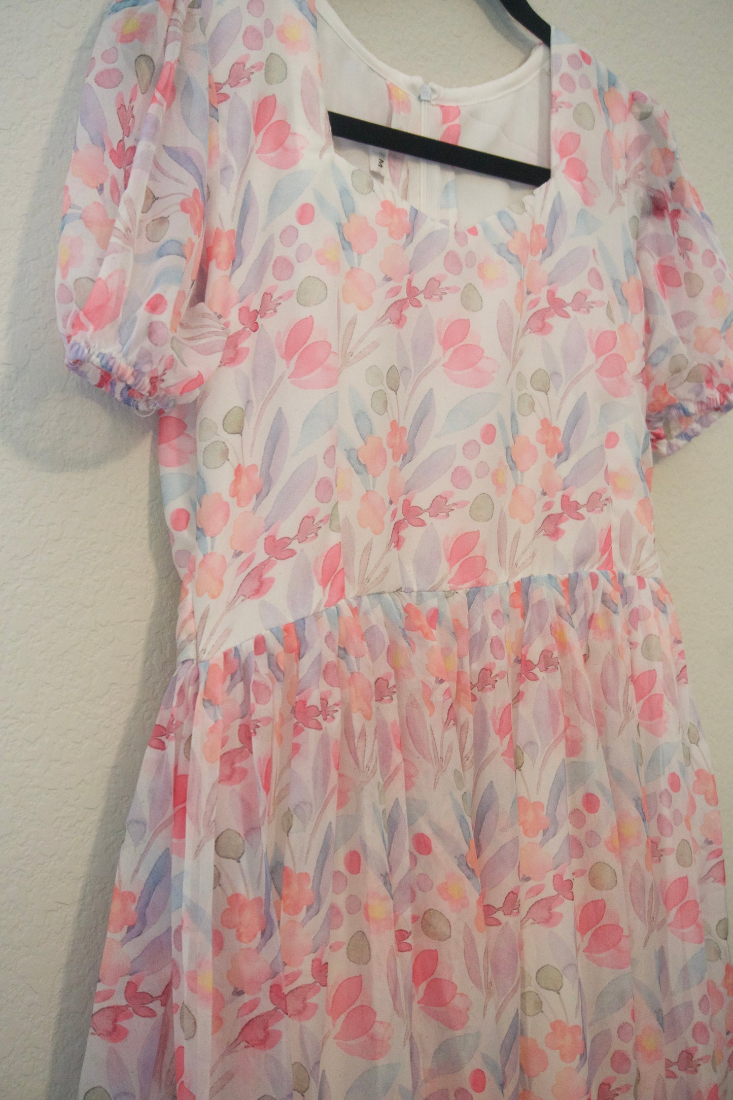 White Floral Soft Georgette Flowy Frock - Scalloped Flare