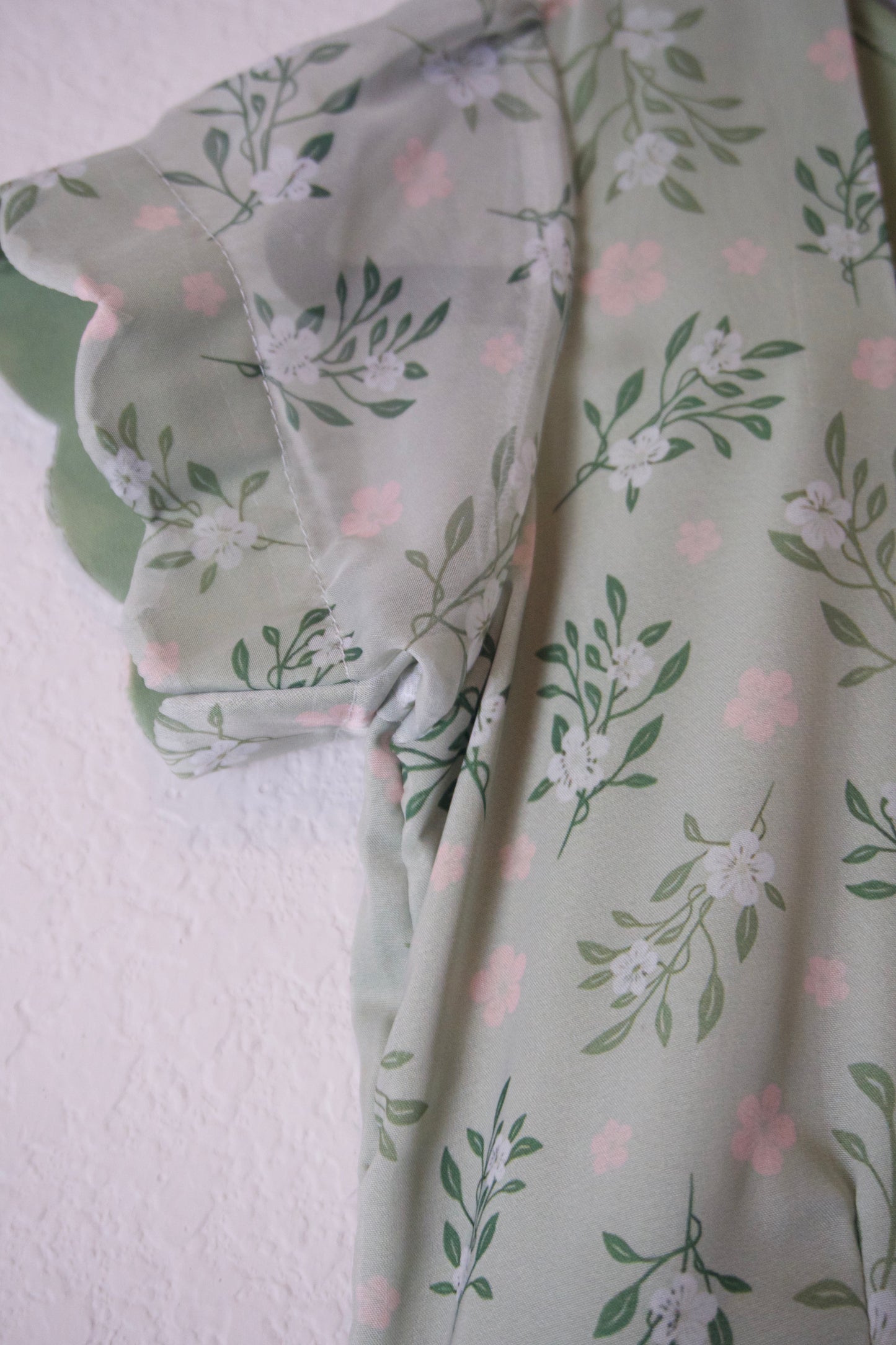 Pista Green Floral Soft Georgette 3 tier Flowy Frock - Scalloped Sleeves