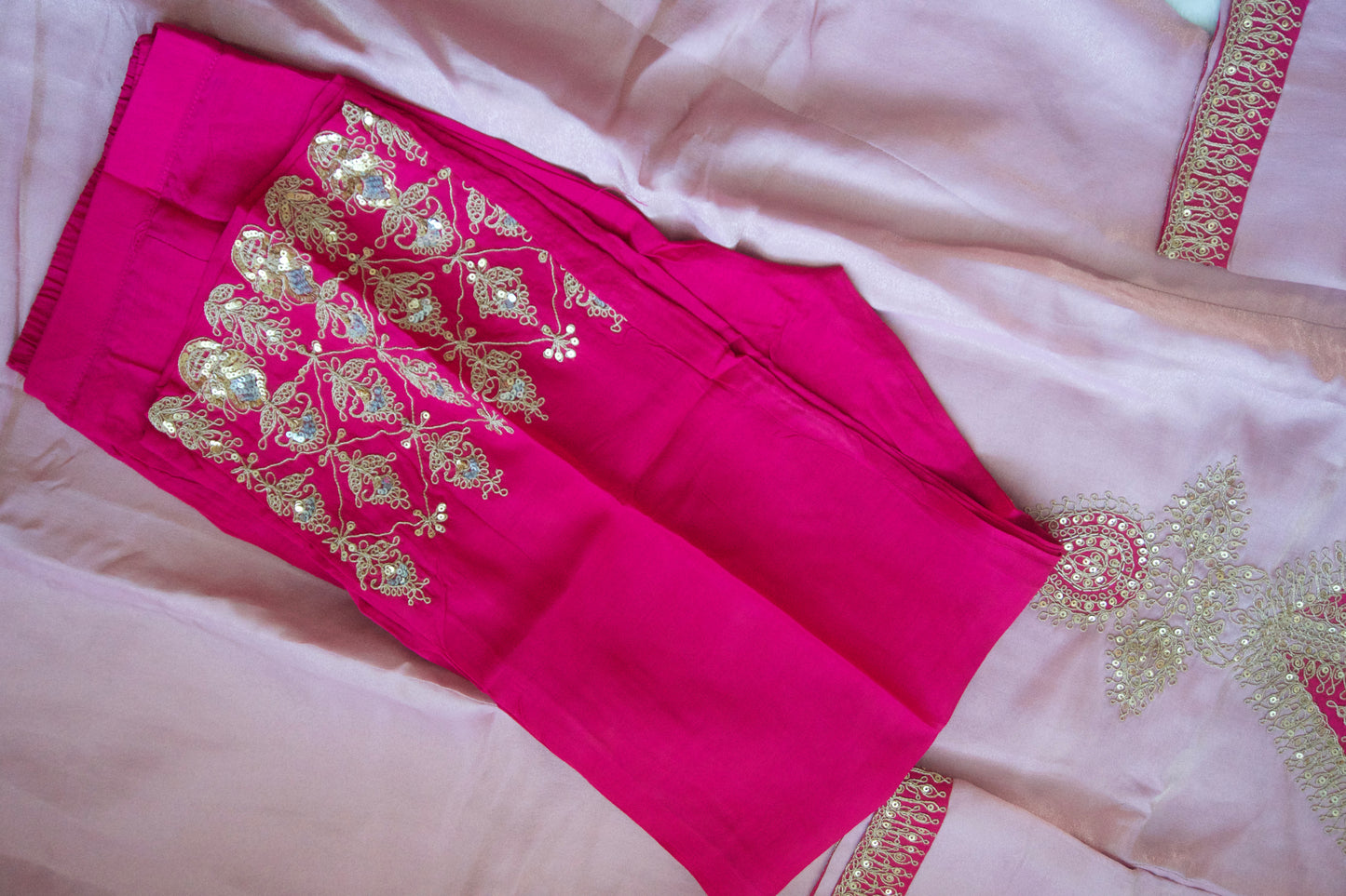 Baby pink tissue A-line kurti set with gorgeous tissue dupatta