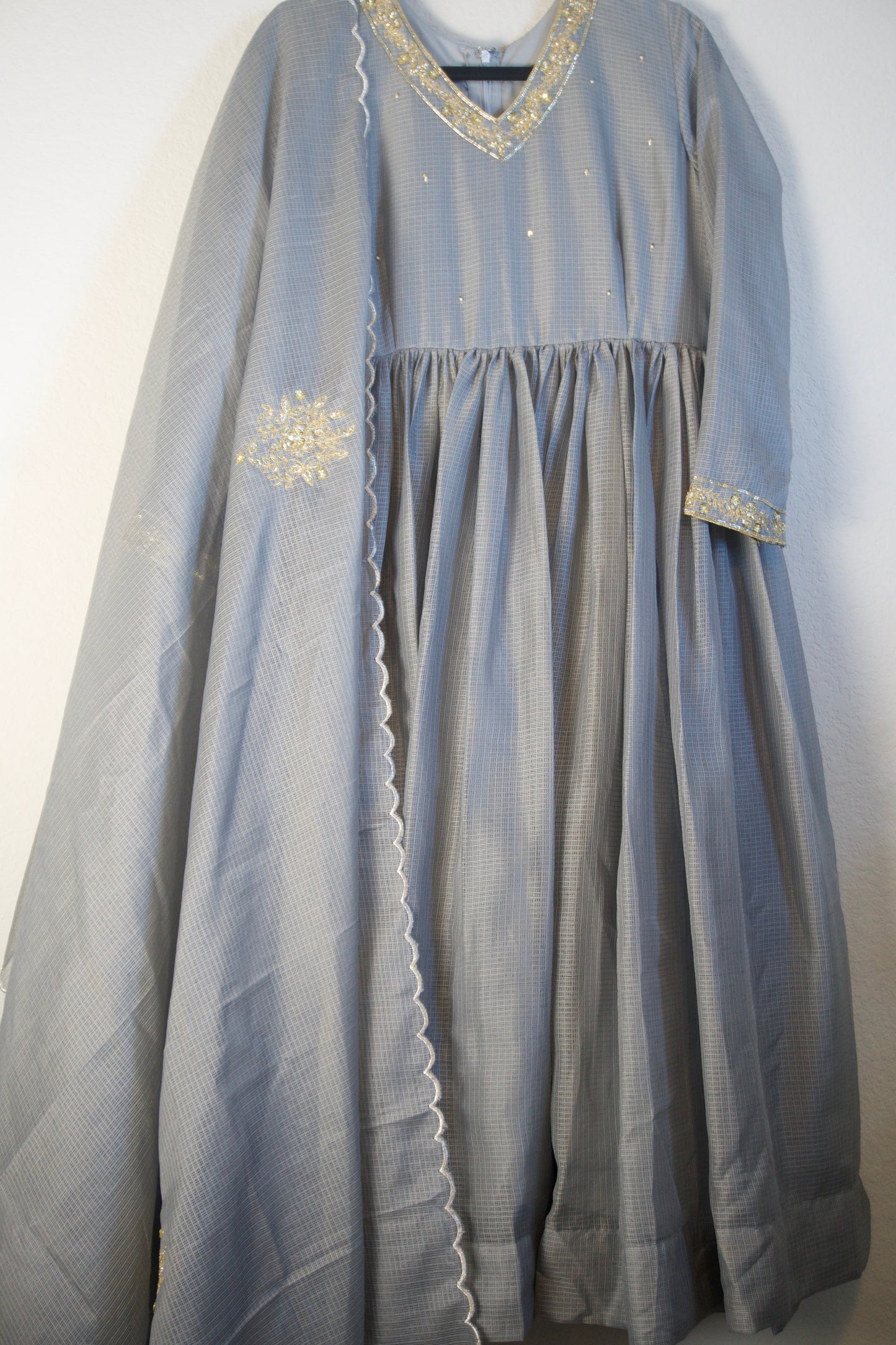 Elephant Gray Kota Handwork Anarkali Set