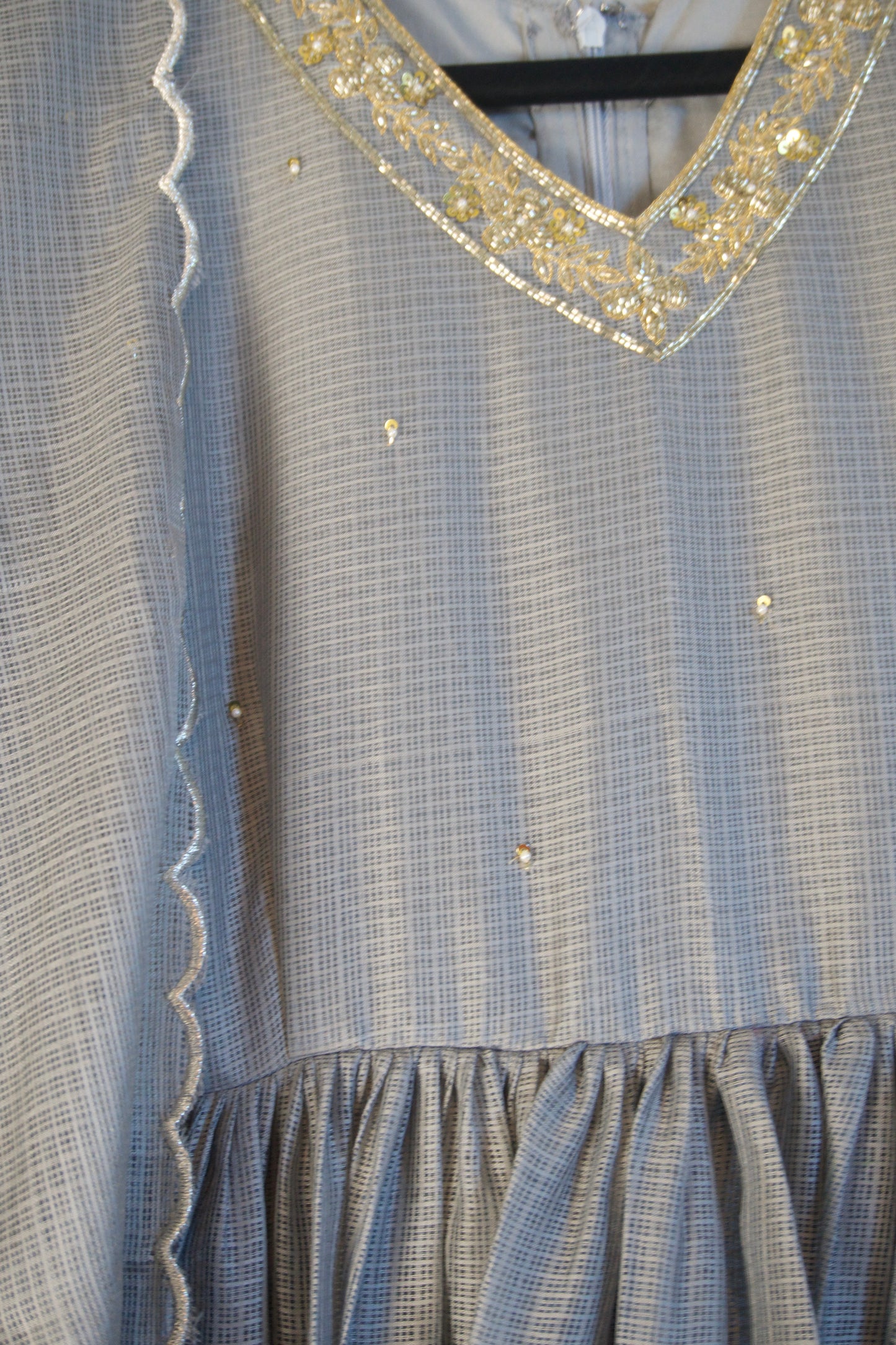 Elephant Gray Kota Handwork Anarkali Set