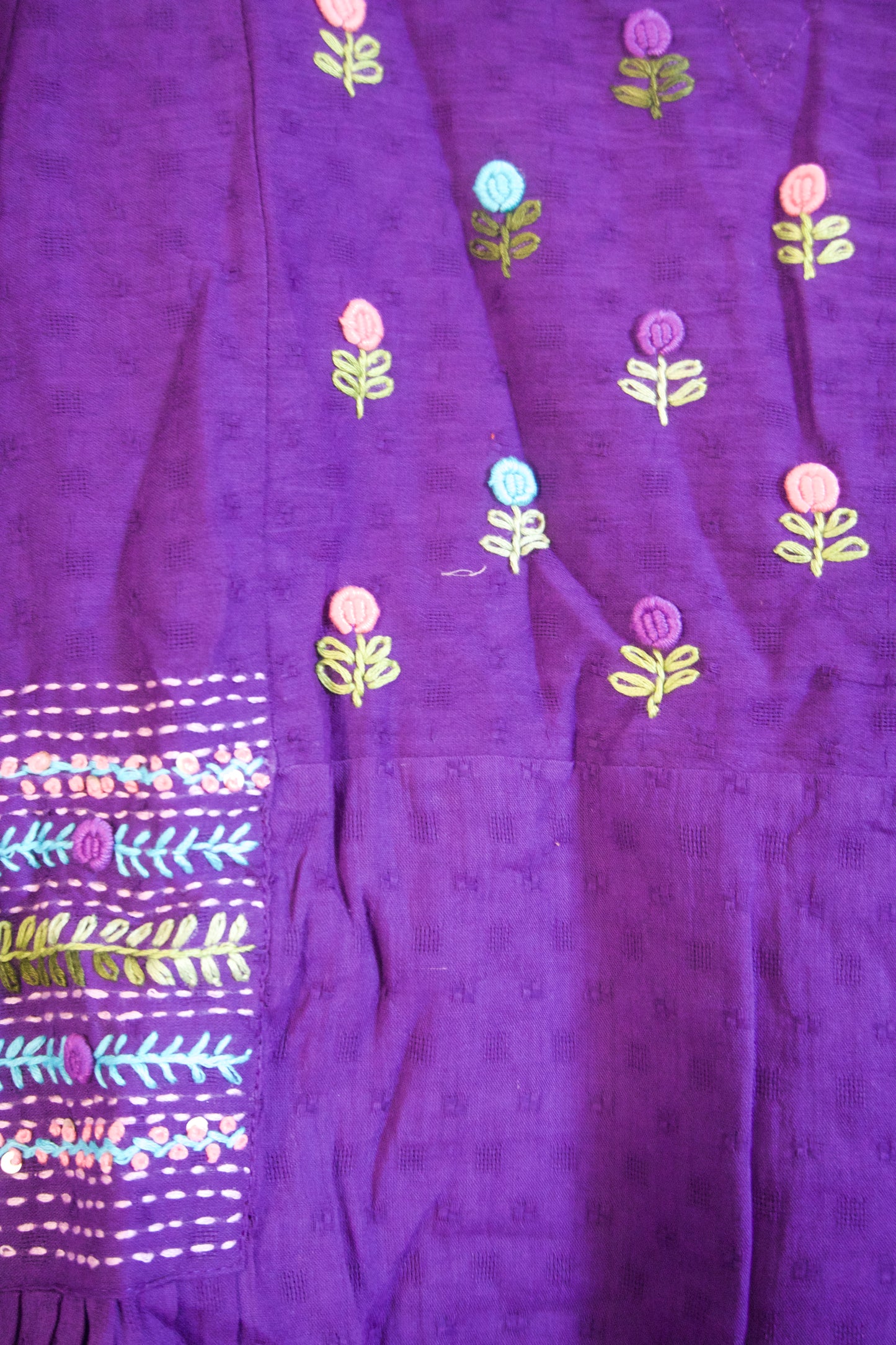 Purple Cotton Weaving One Piece Dress with Hand Embroidery Work
