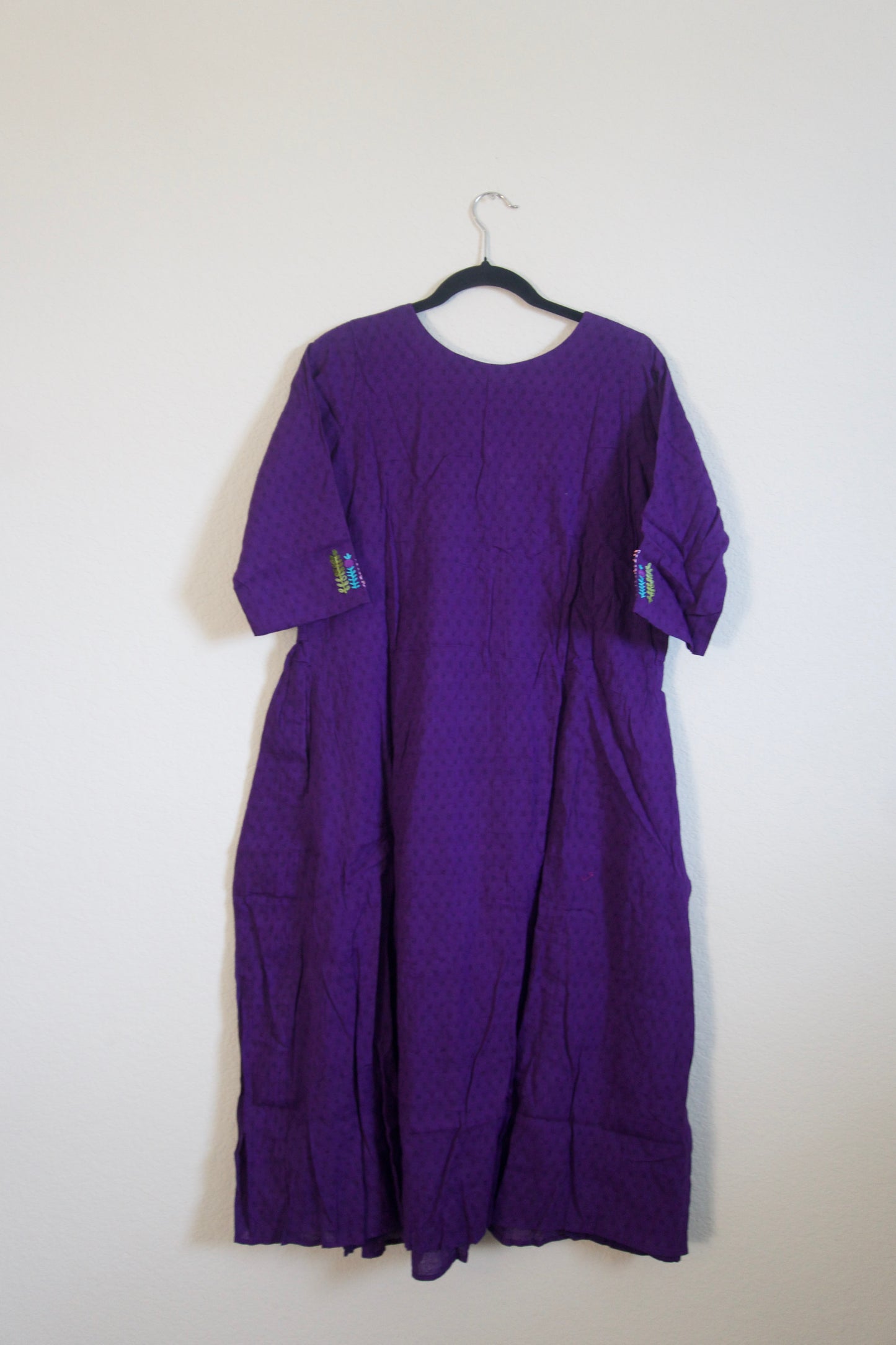 Purple Cotton Weaving One Piece Dress with Hand Embroidery Work