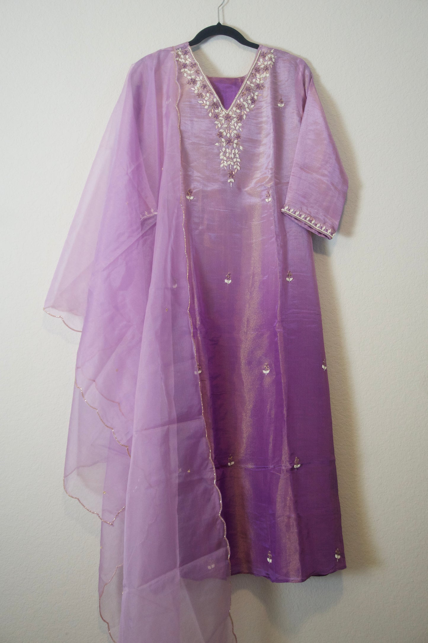 Lavendar ombre pure tissue handwork butties A-line suit set