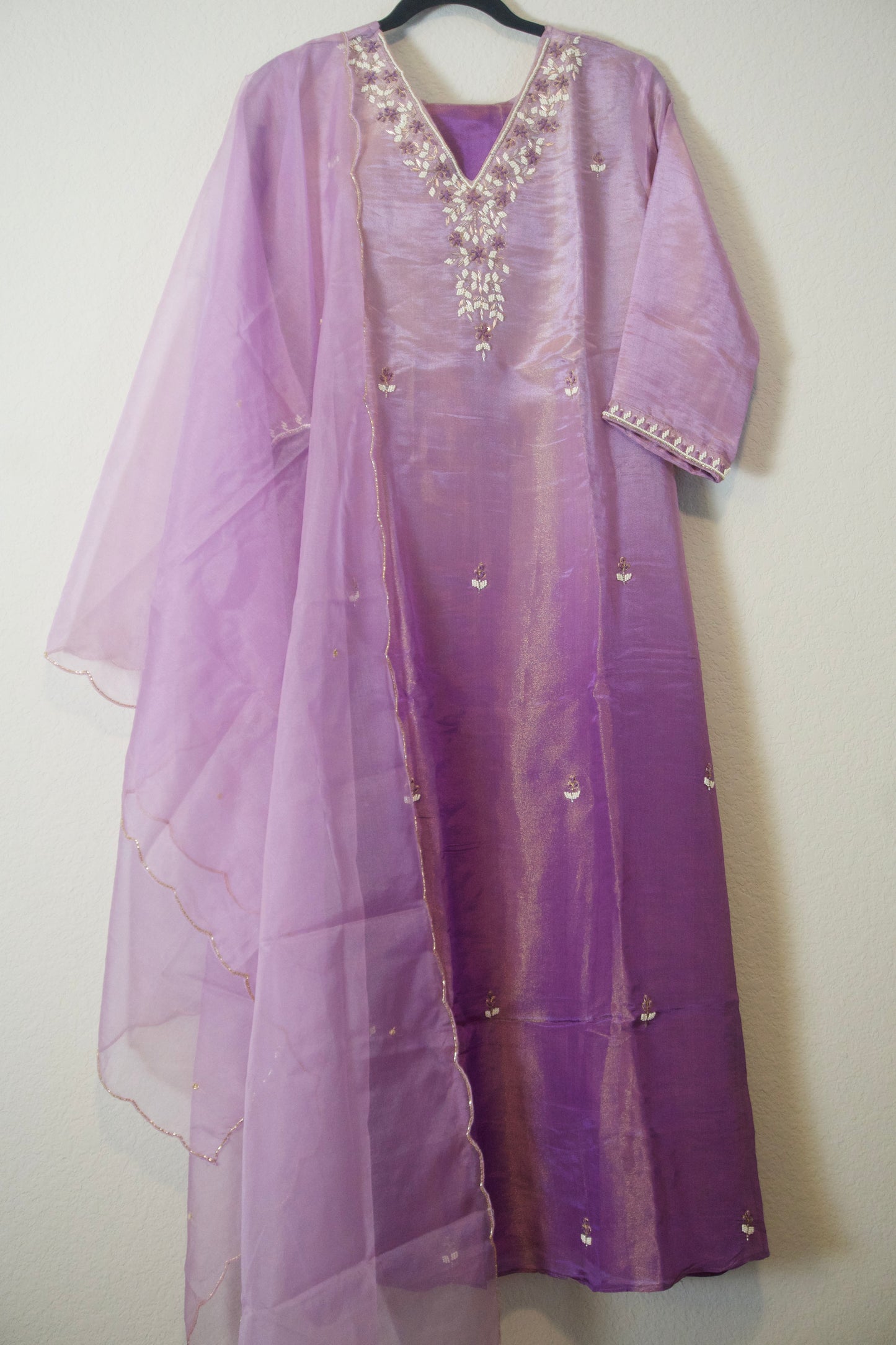 Lavendar ombre pure tissue handwork butties A-line suit set