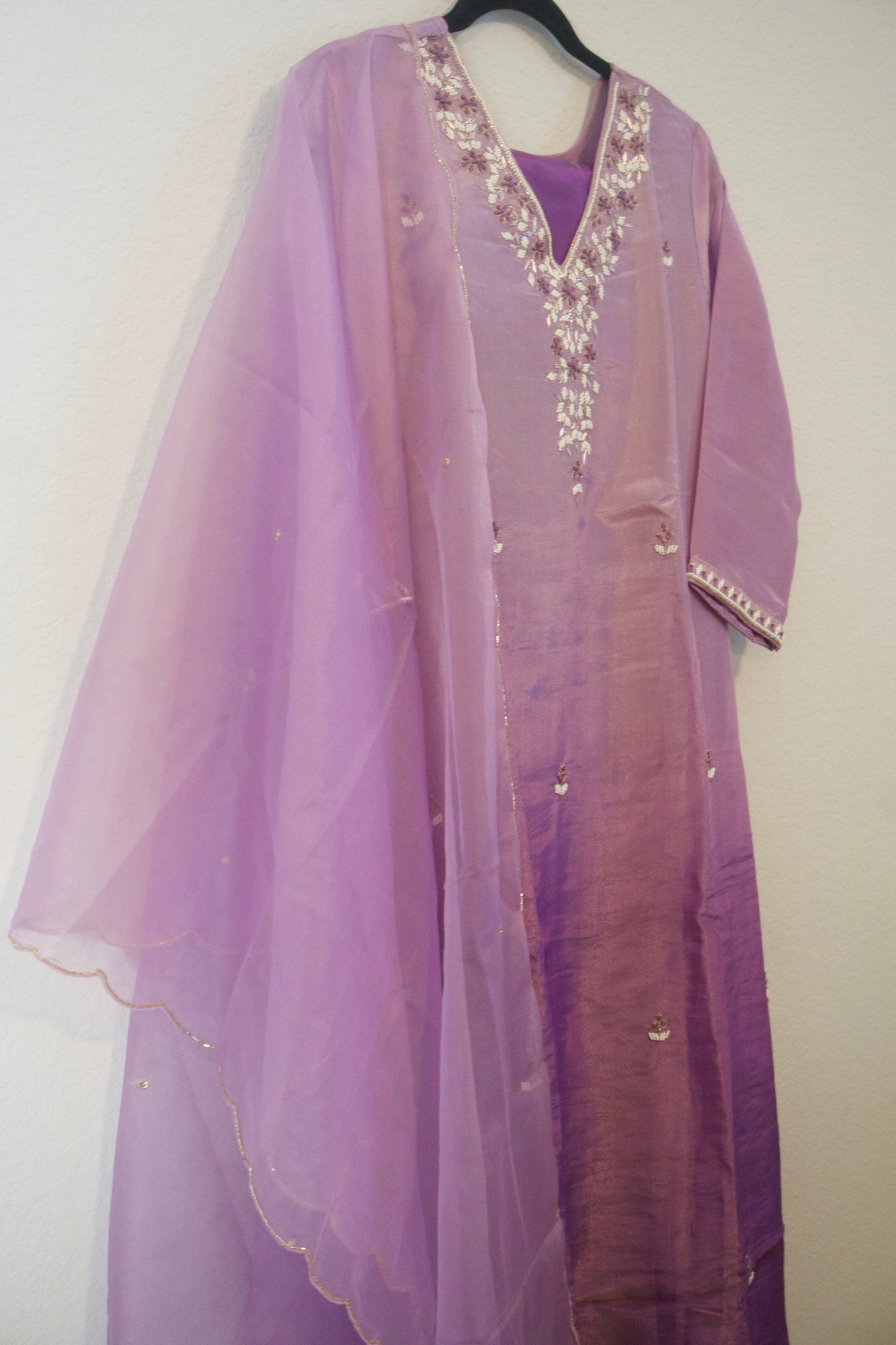 Lavendar ombre pure tissue handwork butties A-line suit set