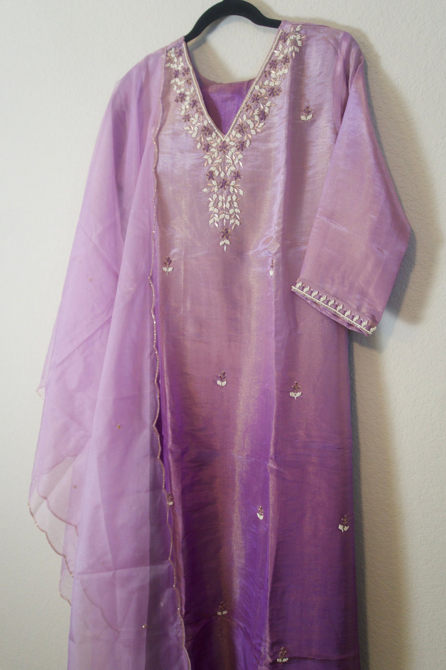 Lavendar ombre pure tissue handwork butties A-line suit set