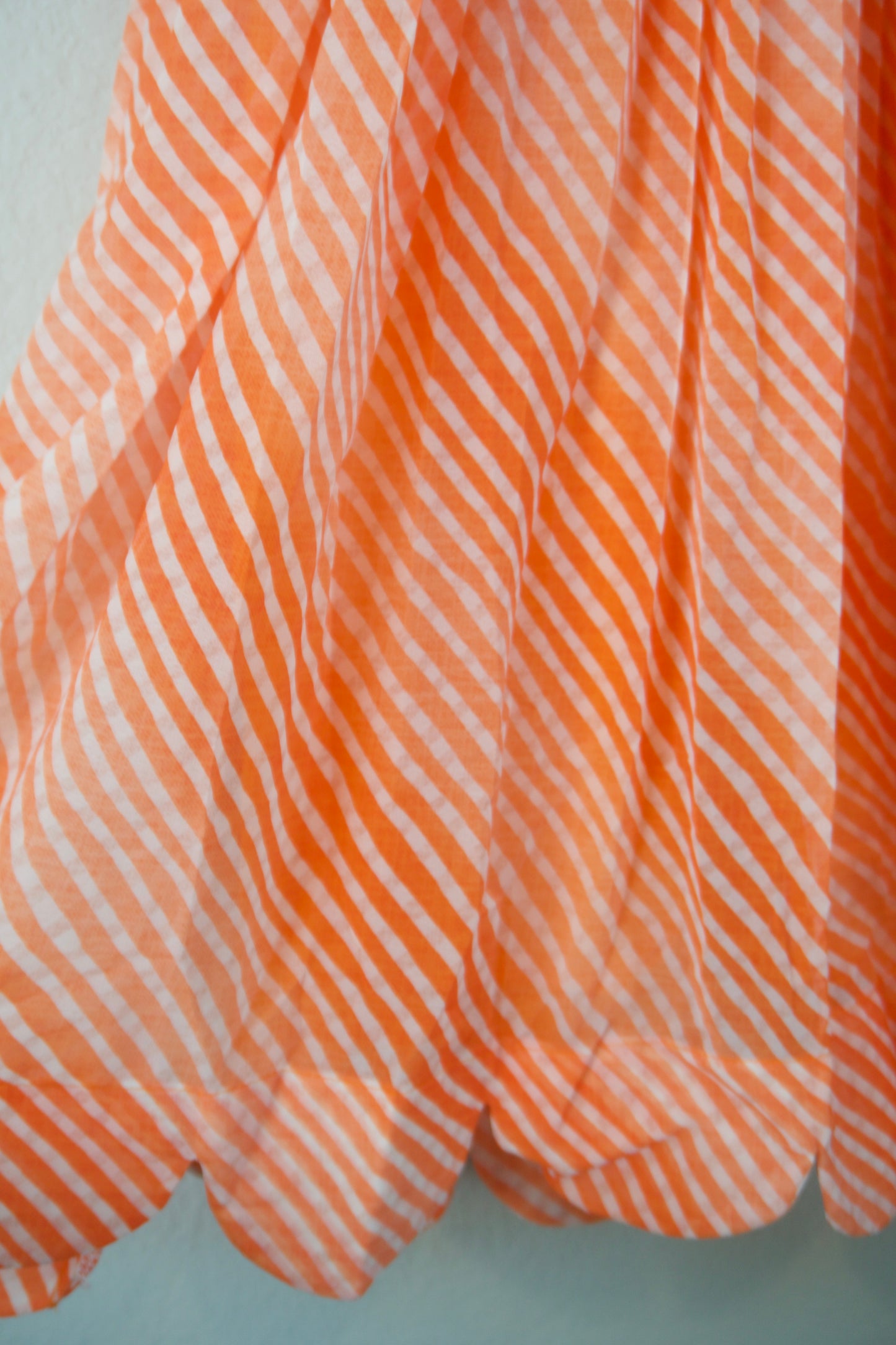 Orange Lehariya Georgette Scallop flare frock with elbow scallop sleeves