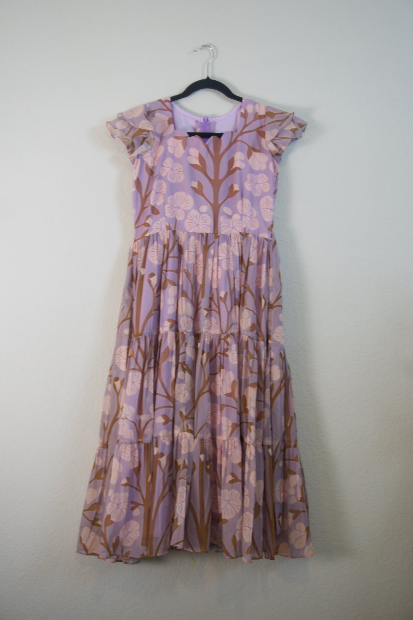 Lilac Floral Georgette 3 tier frock with short sleeve