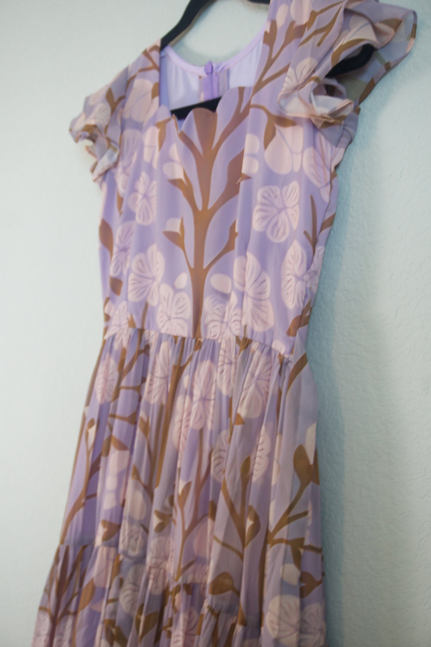 Lilac Floral Georgette 3 tier frock with short sleeve