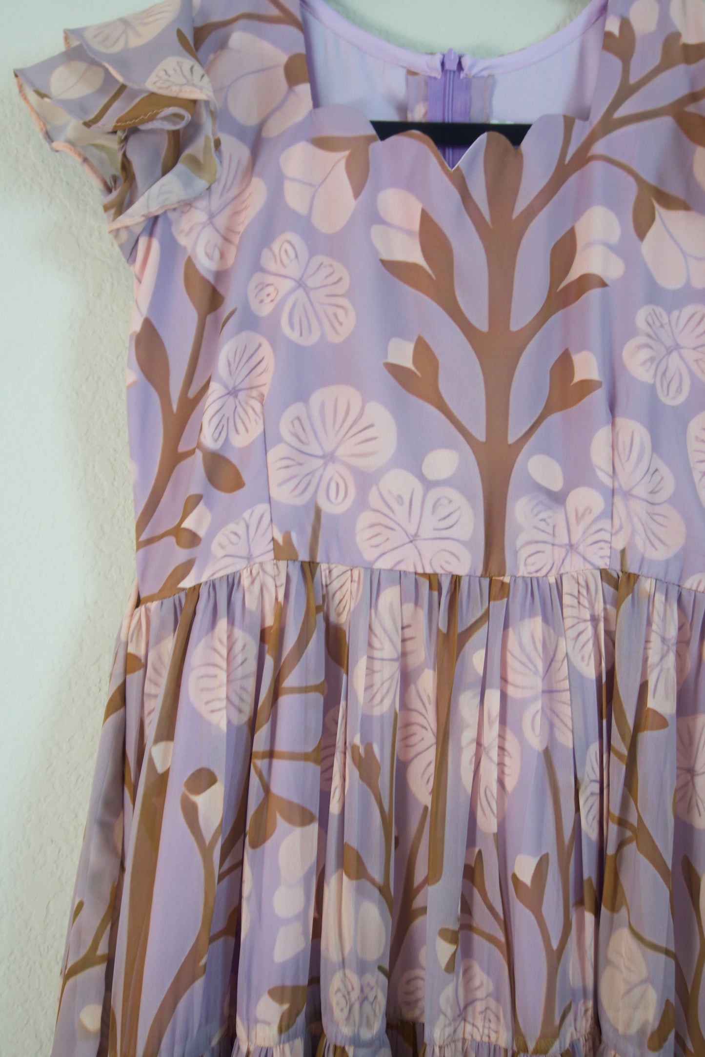 Lilac Floral Georgette 3 tier frock with short sleeve