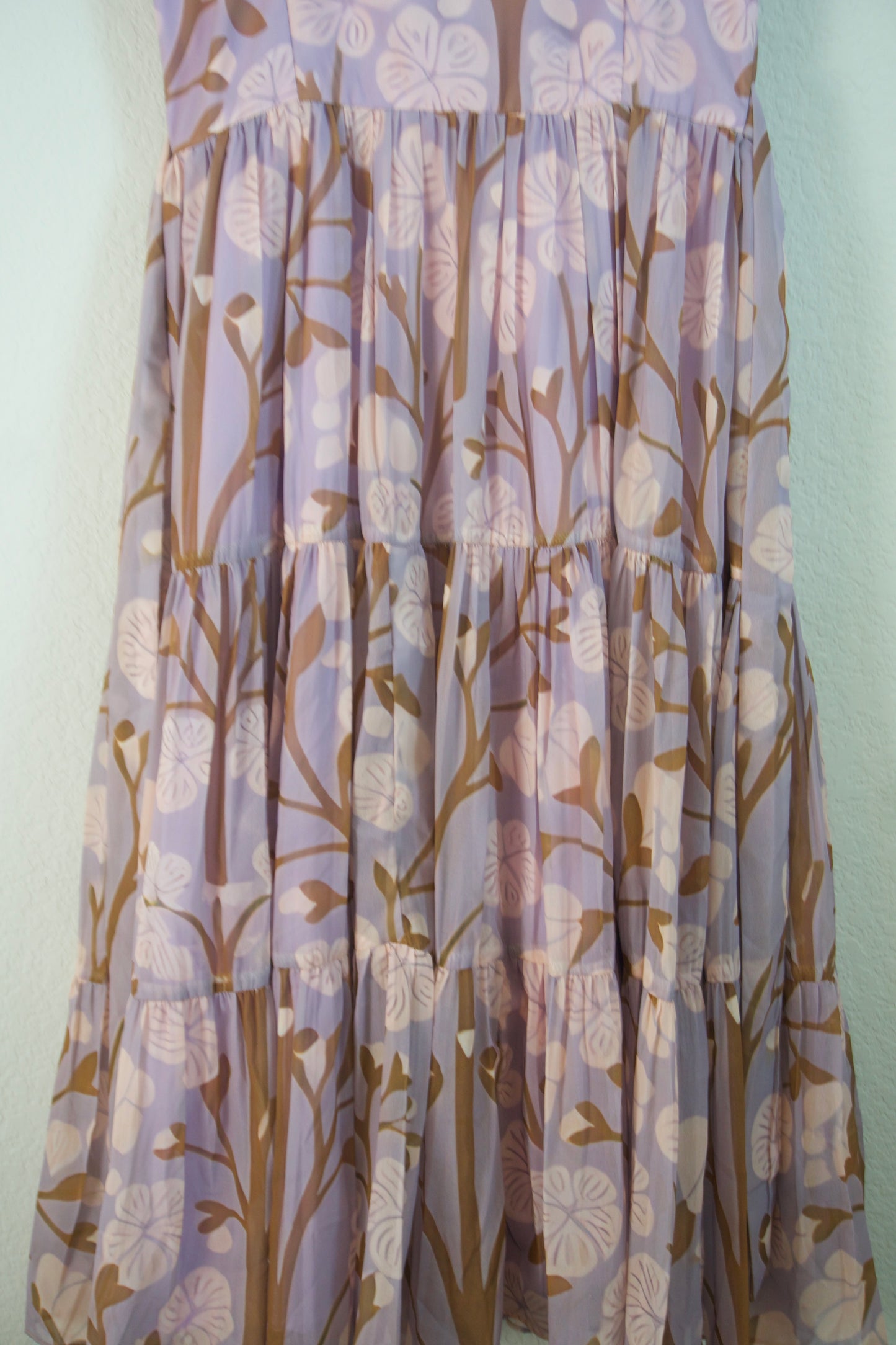 Lilac Floral Georgette 3 tier frock with short sleeve