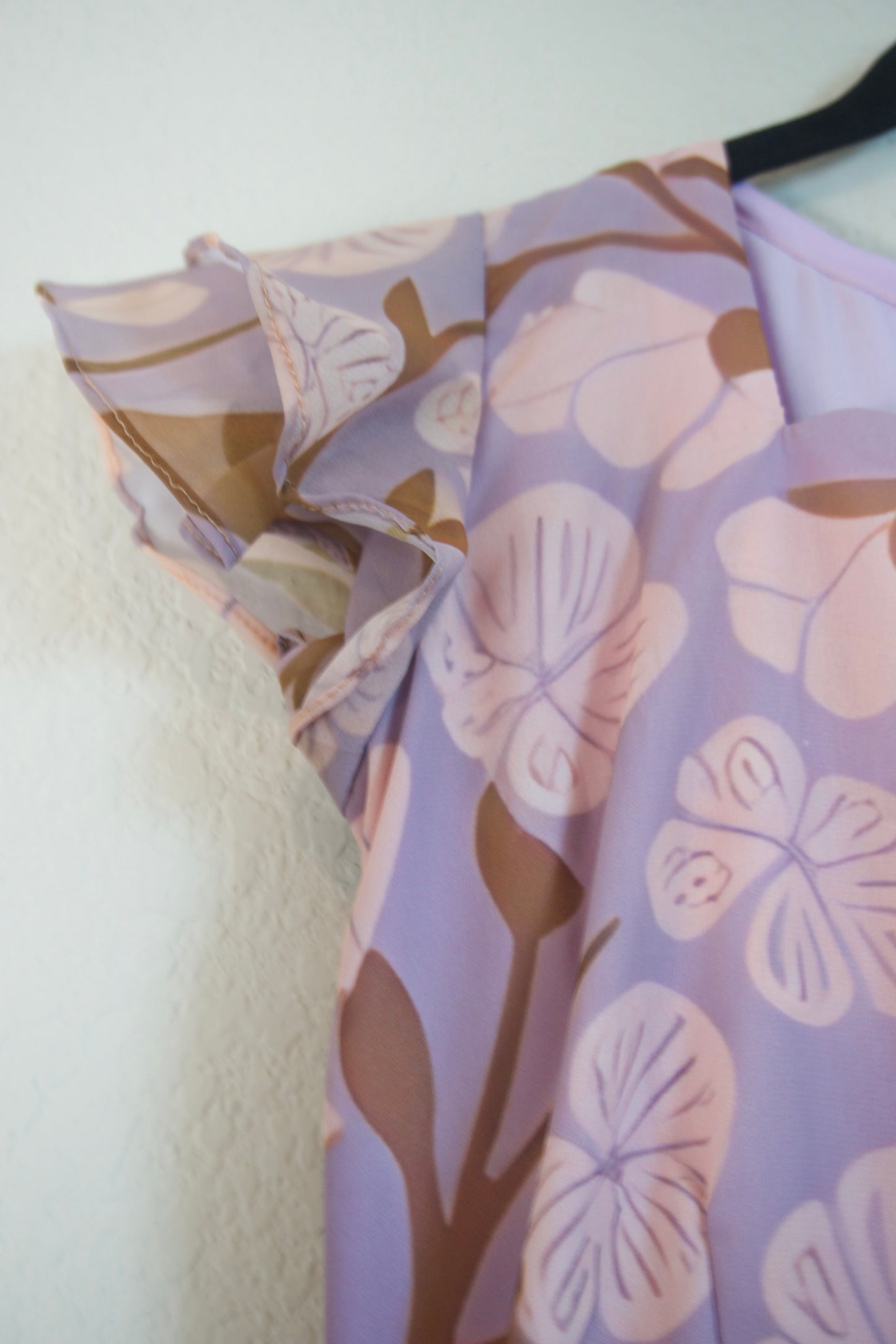 Lilac Floral Georgette 3 tier frock with short sleeve