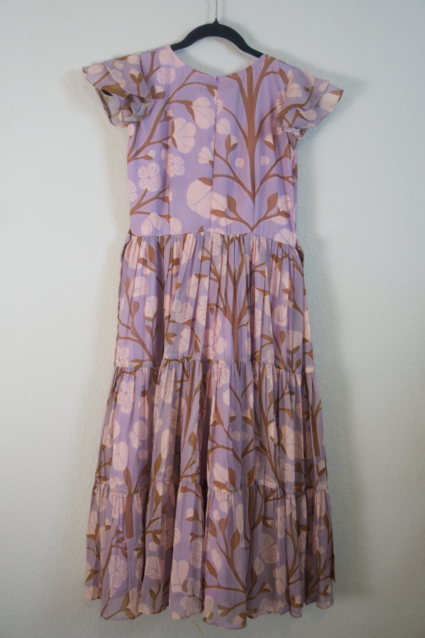 Lilac Floral Georgette 3 tier frock with short sleeve