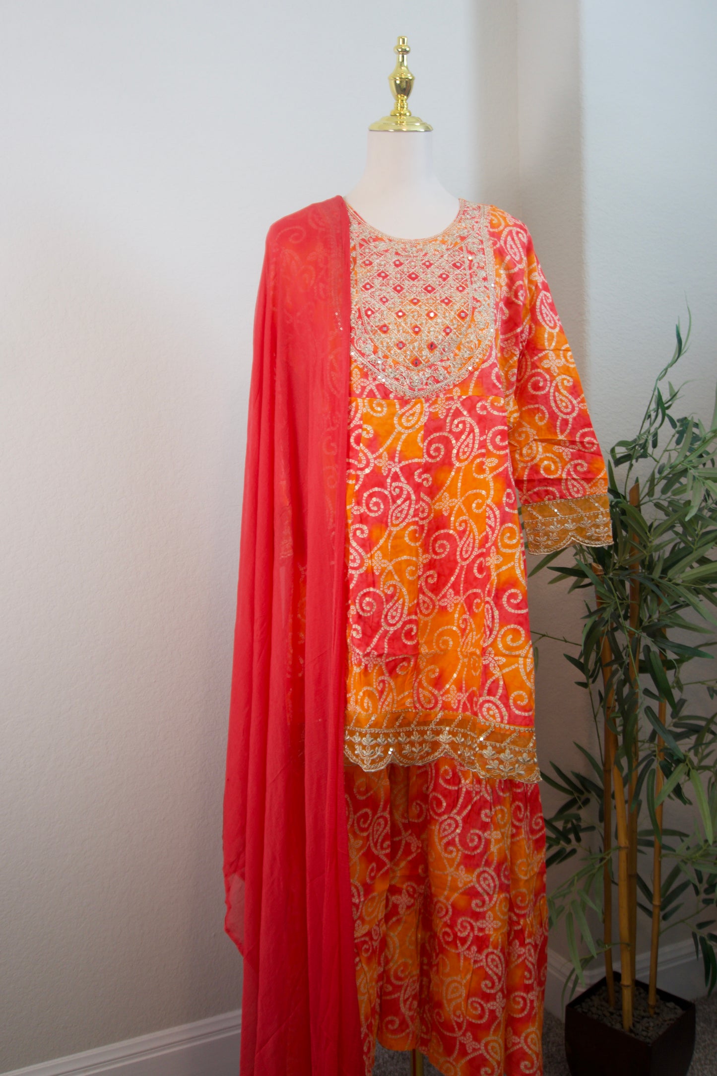 Orange and red bandhini sharara set