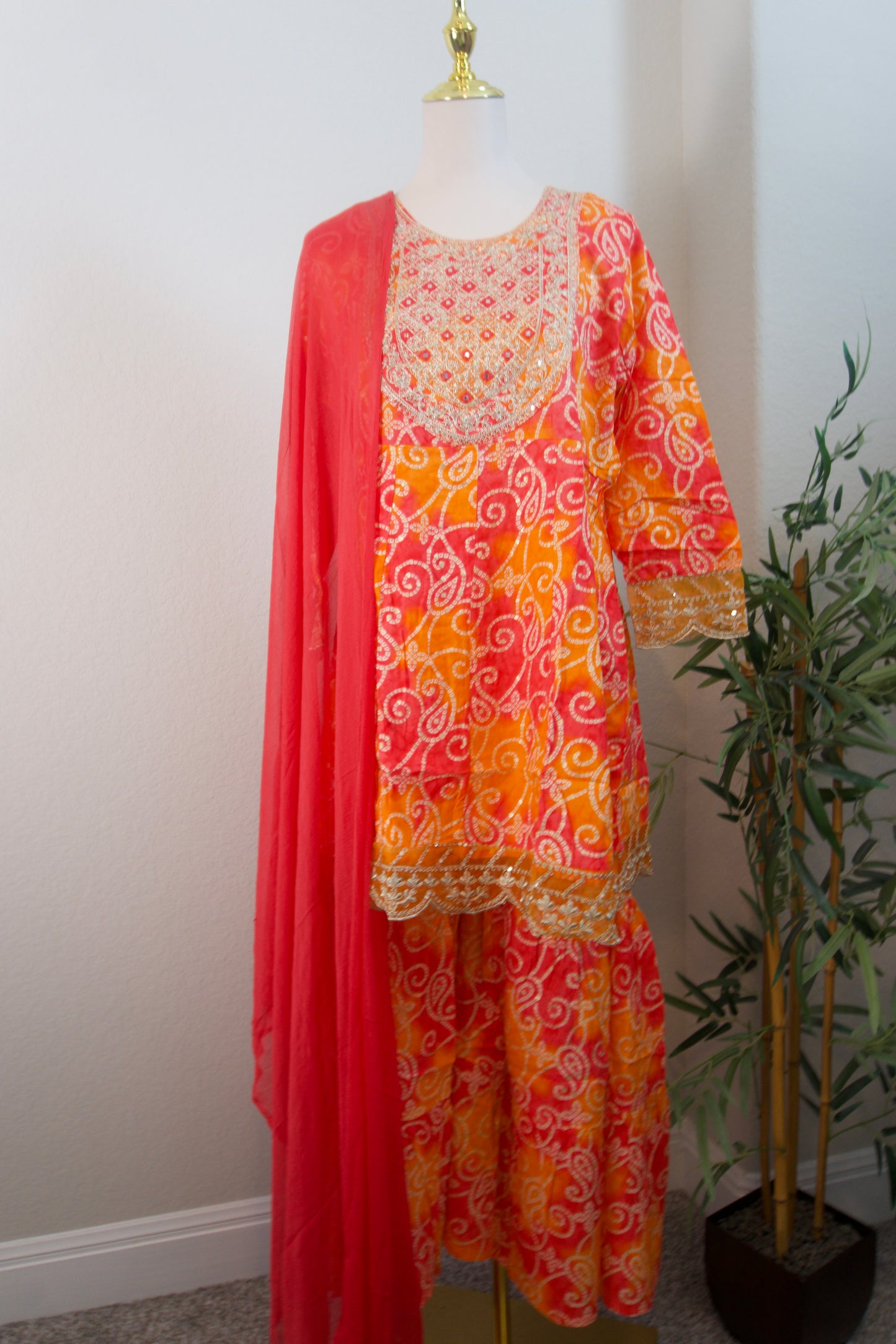Orange and red bandhini sharara set
