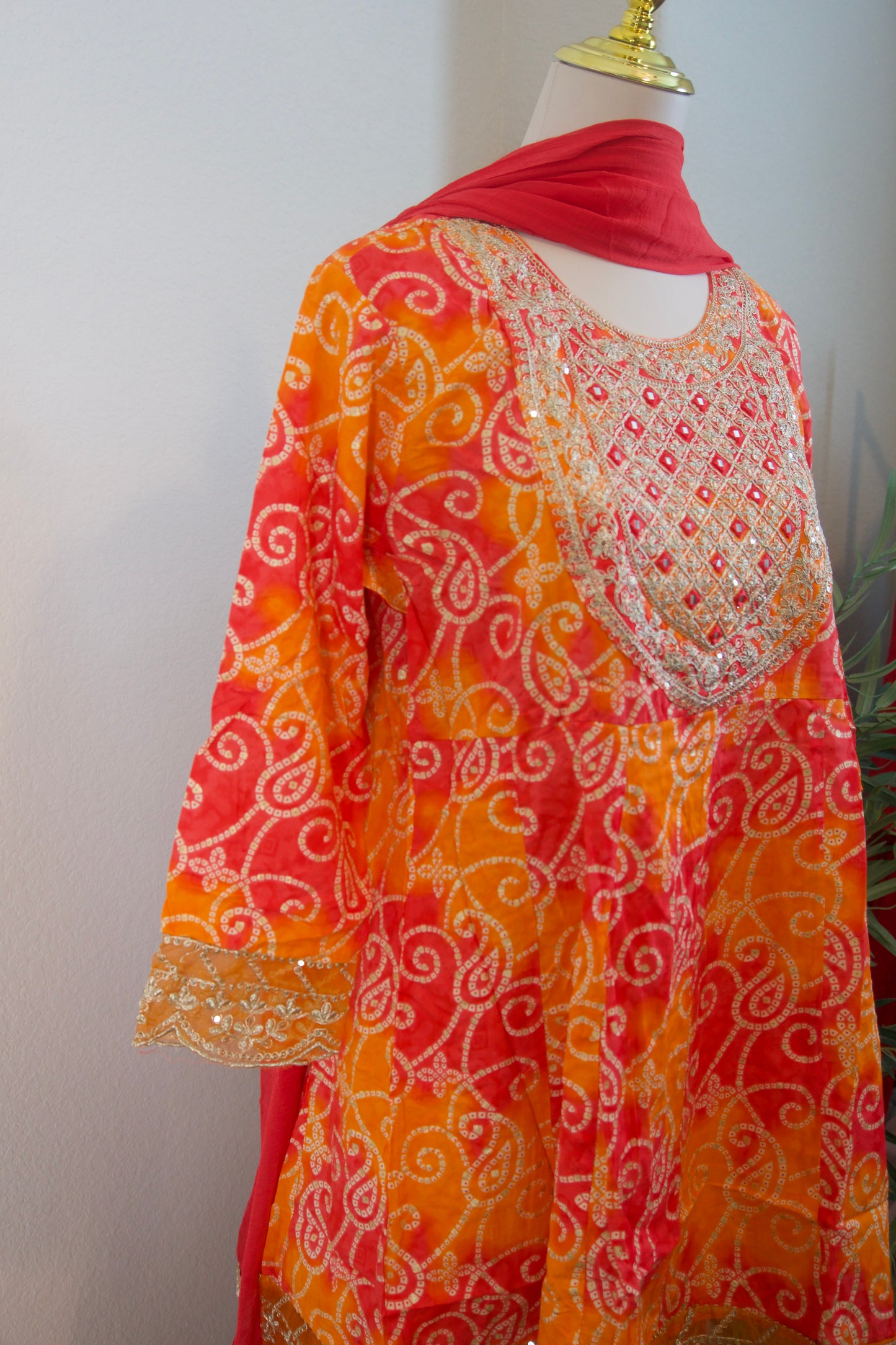 Orange and red bandhini sharara set