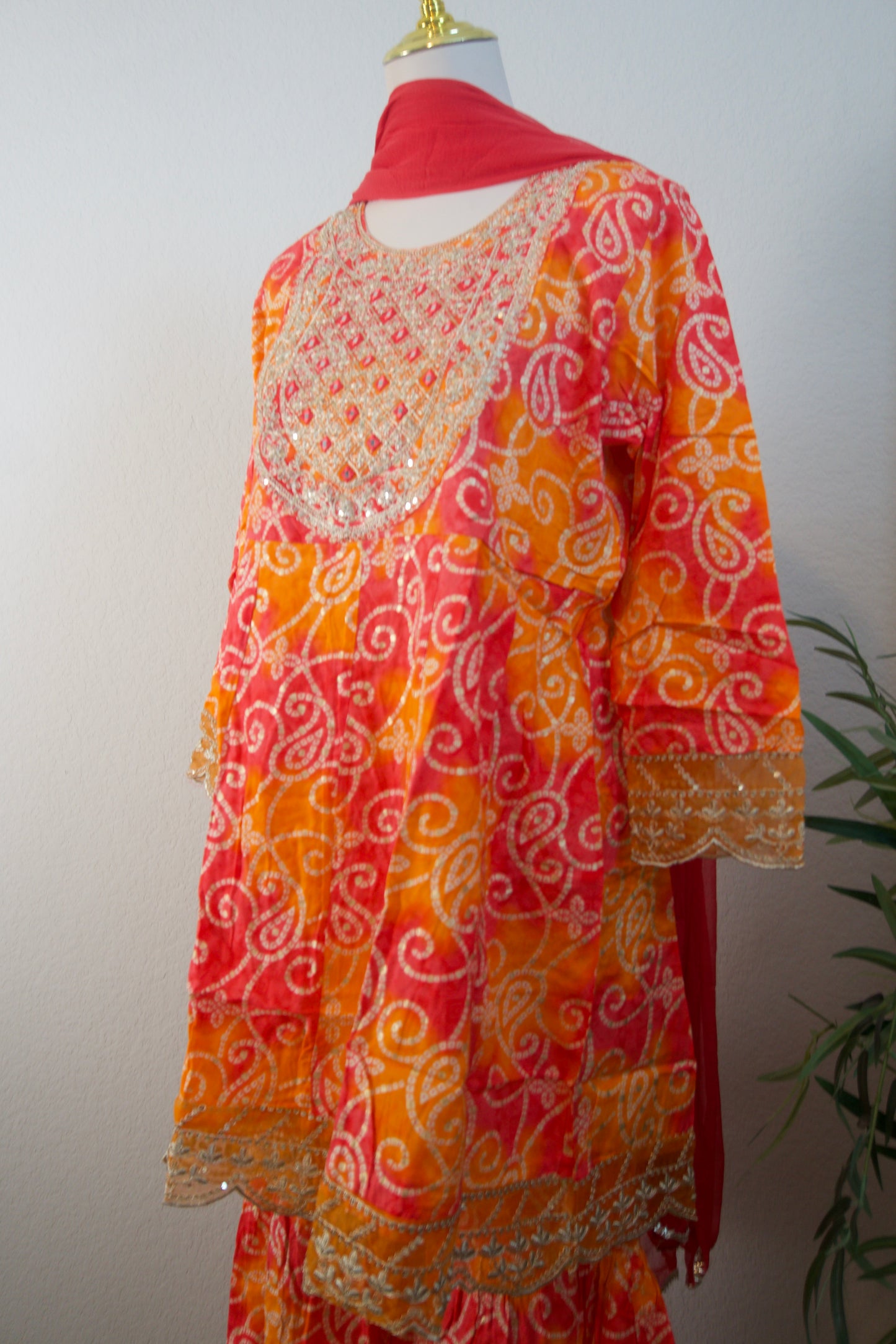 Orange and red bandhini sharara set