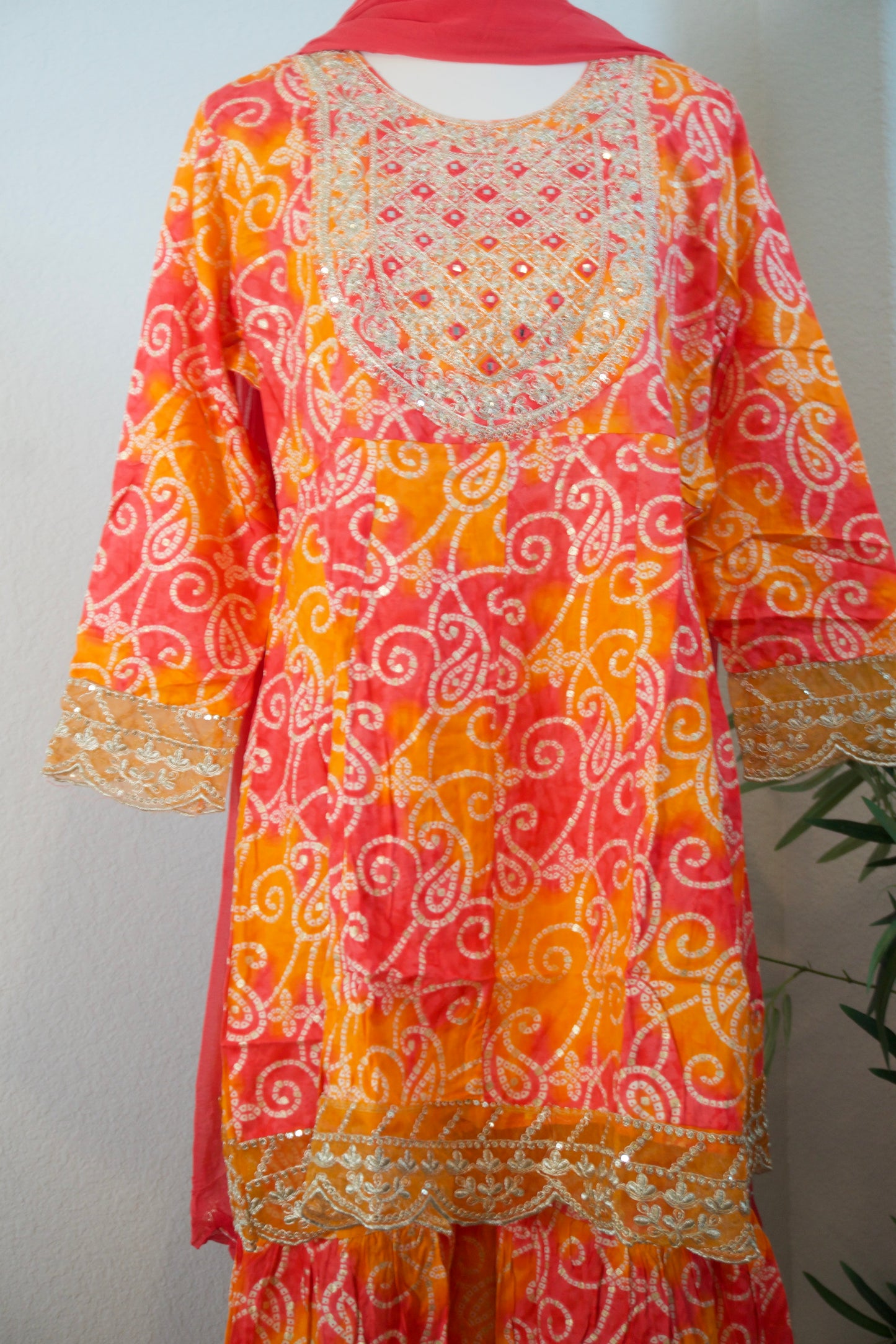 Orange and red bandhini sharara set