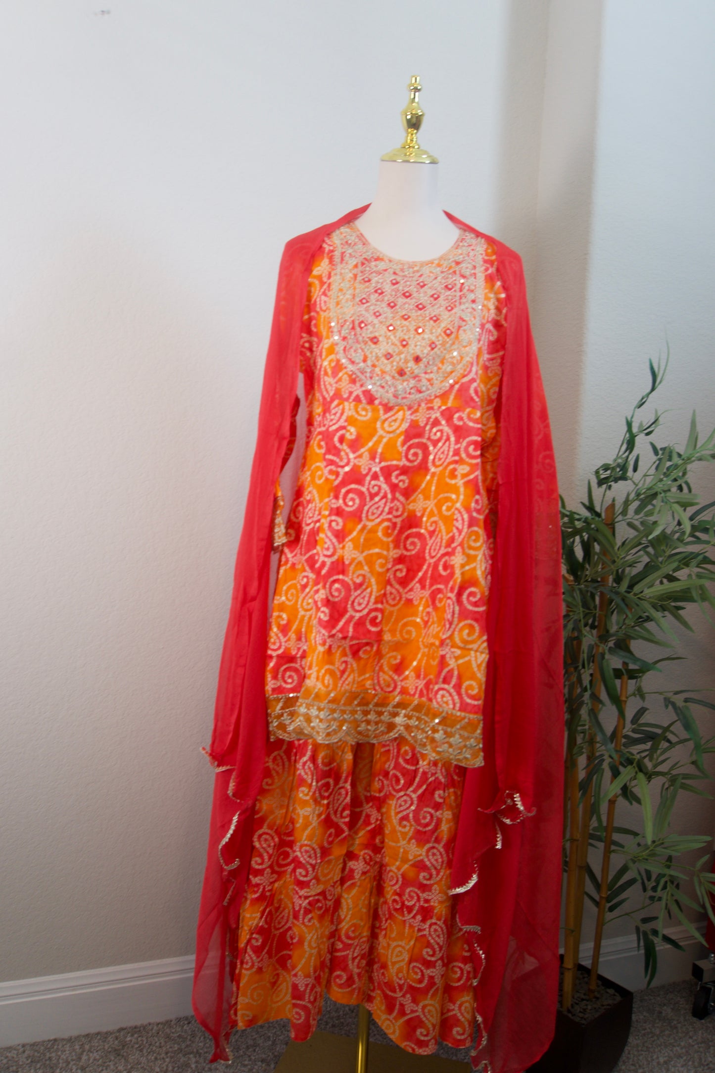Orange and red bandhini sharara set