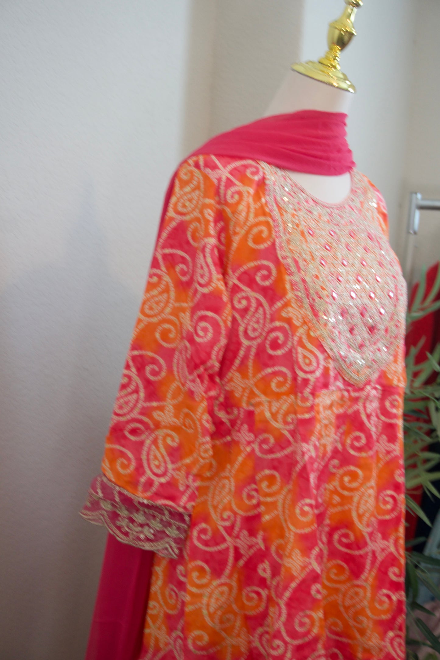 Pink and orange bandhini sharara set