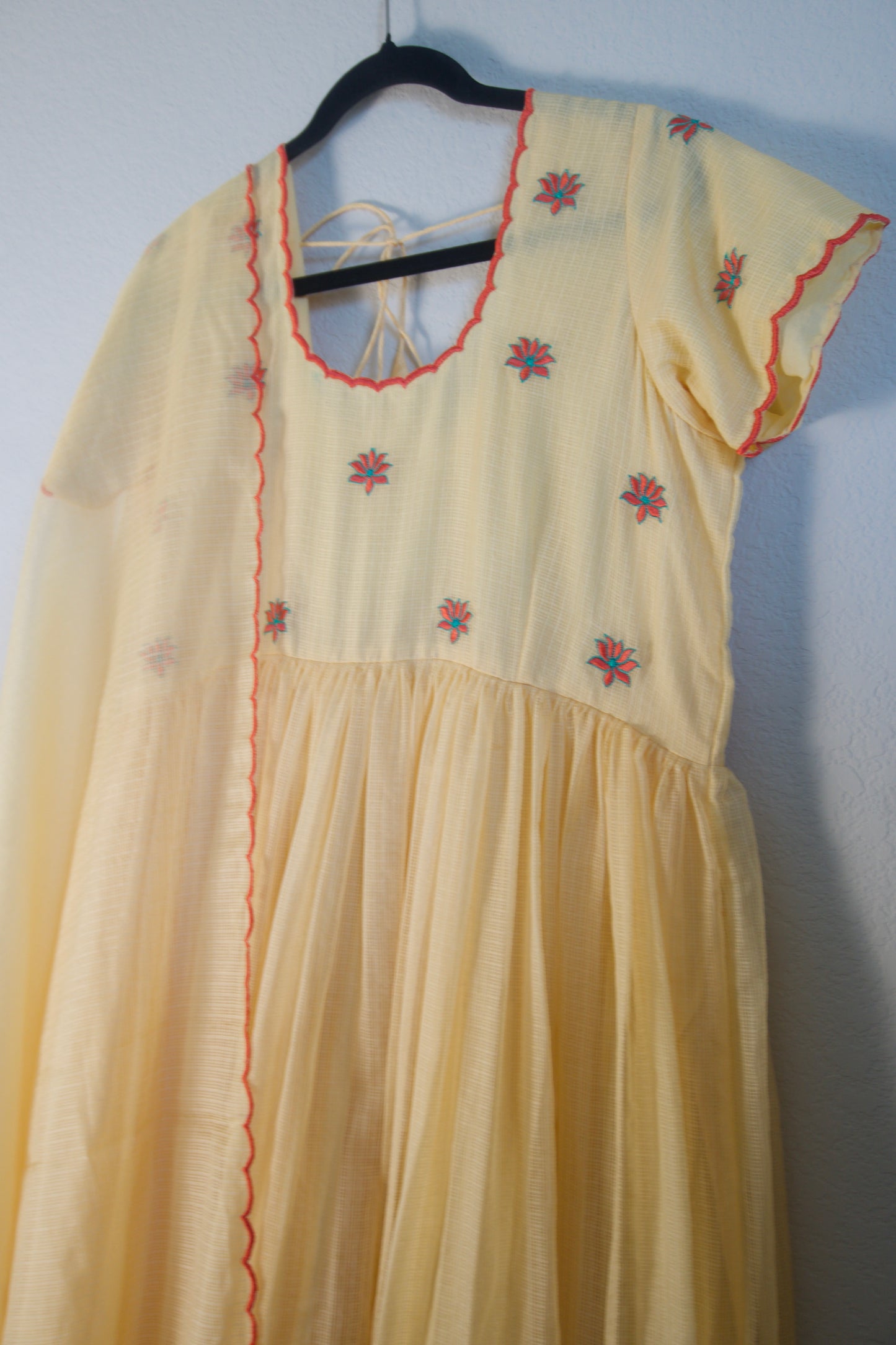Biege Embroidered Kota Anarkali Set