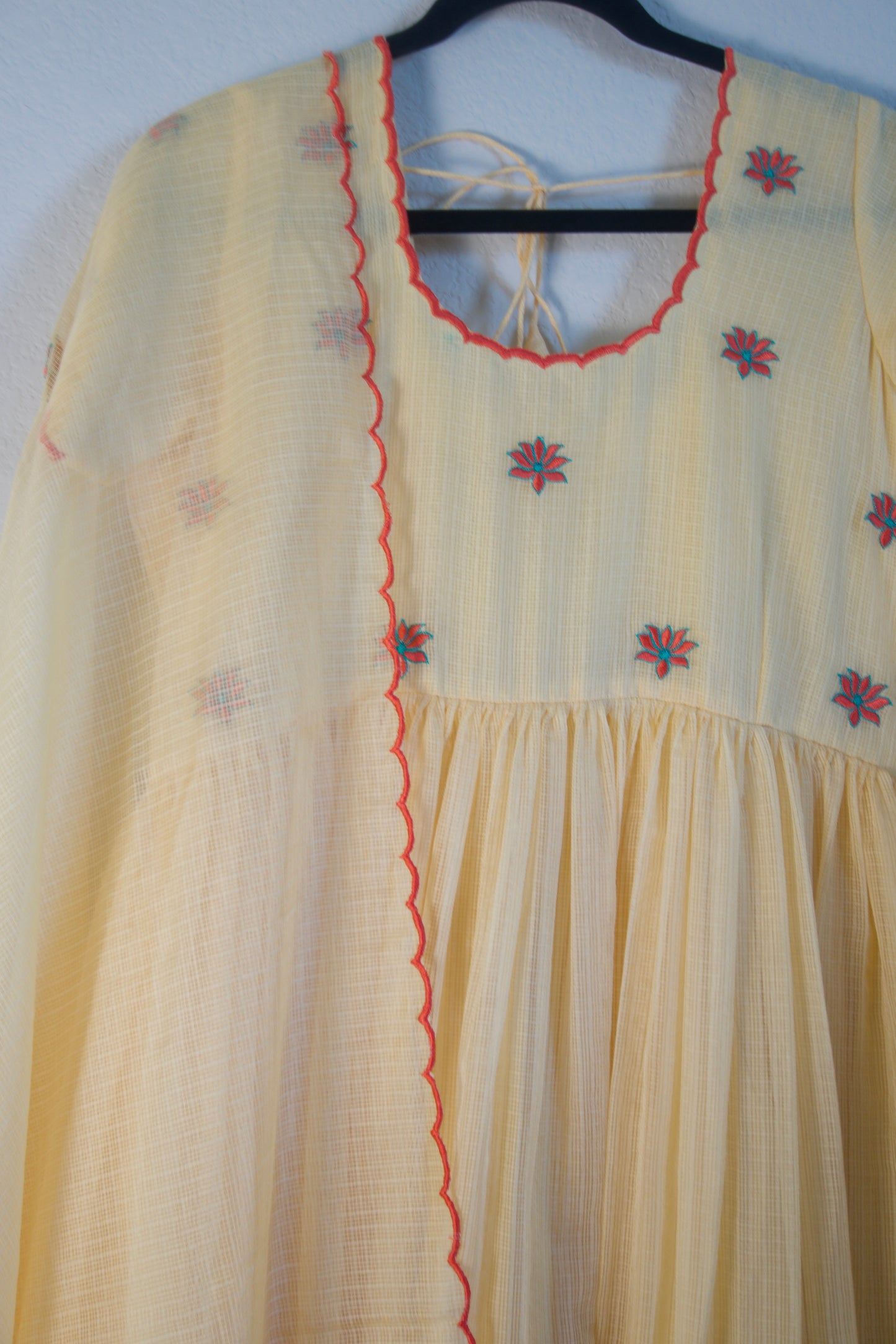 Biege Embroidered Kota Anarkali Set