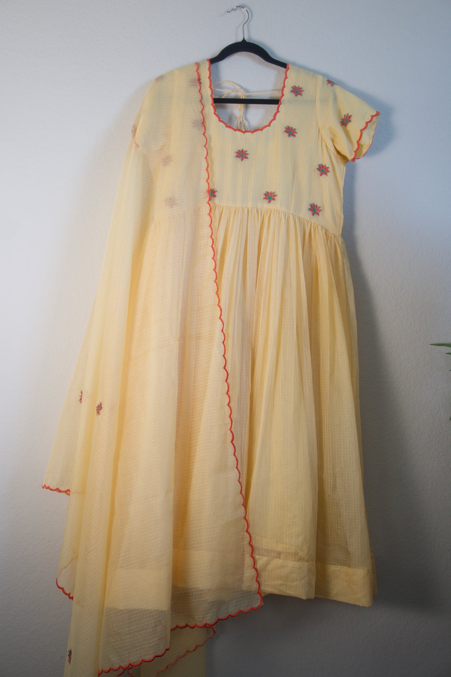 Biege Embroidered Kota Anarkali Set