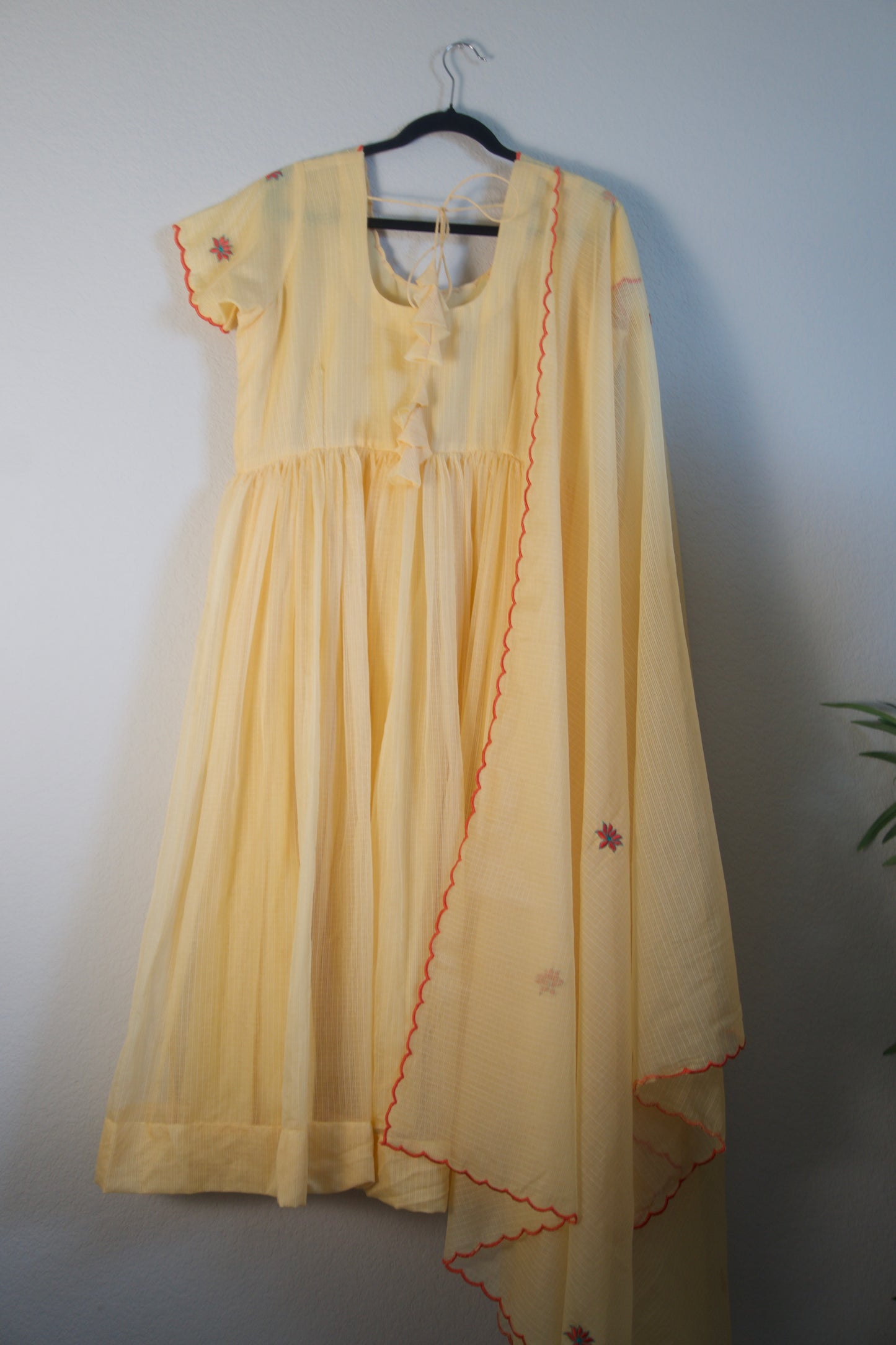 Biege Embroidered Kota Anarkali Set
