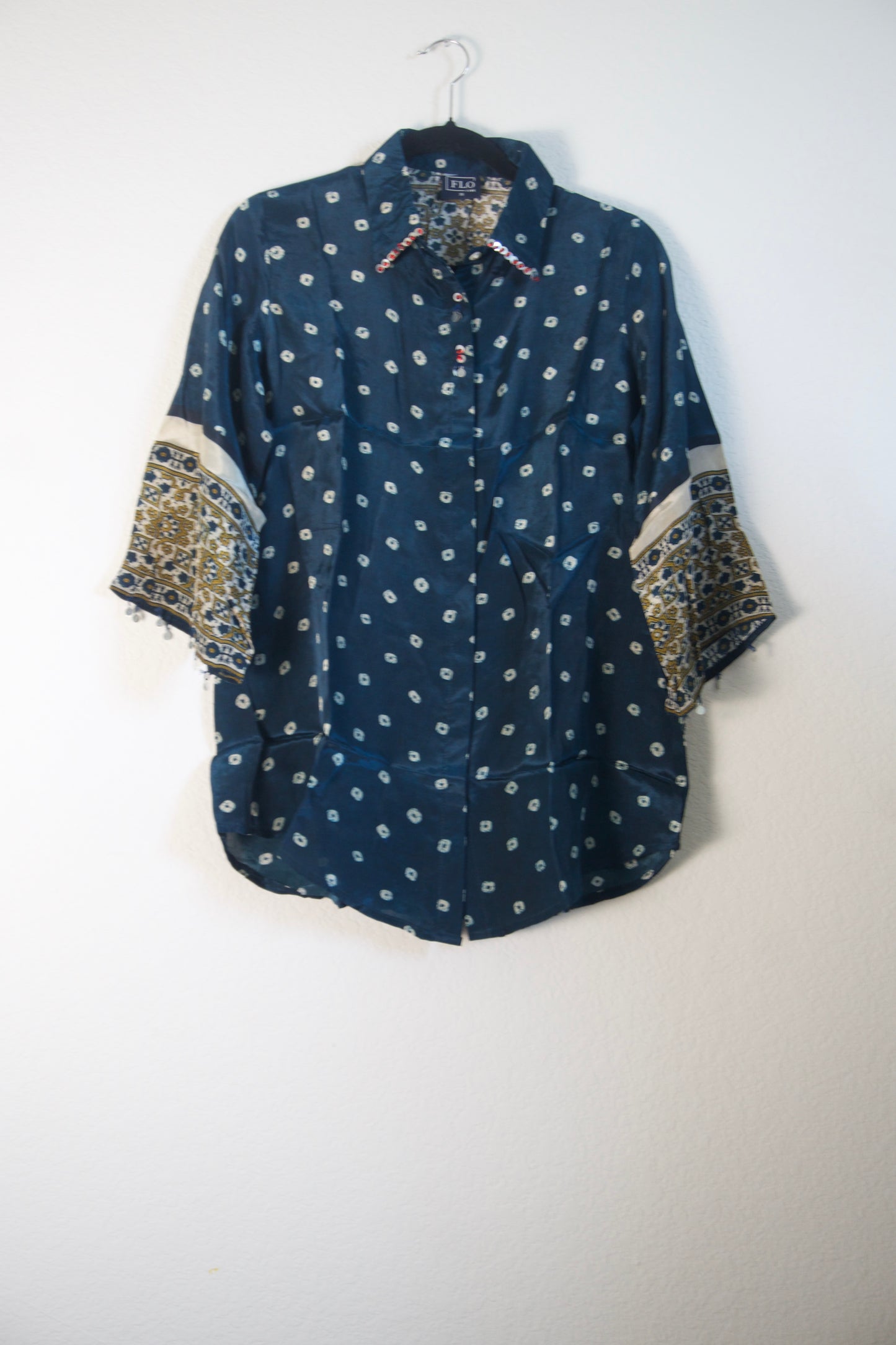Peacock Blue Modal Silk Bandhini Shirt