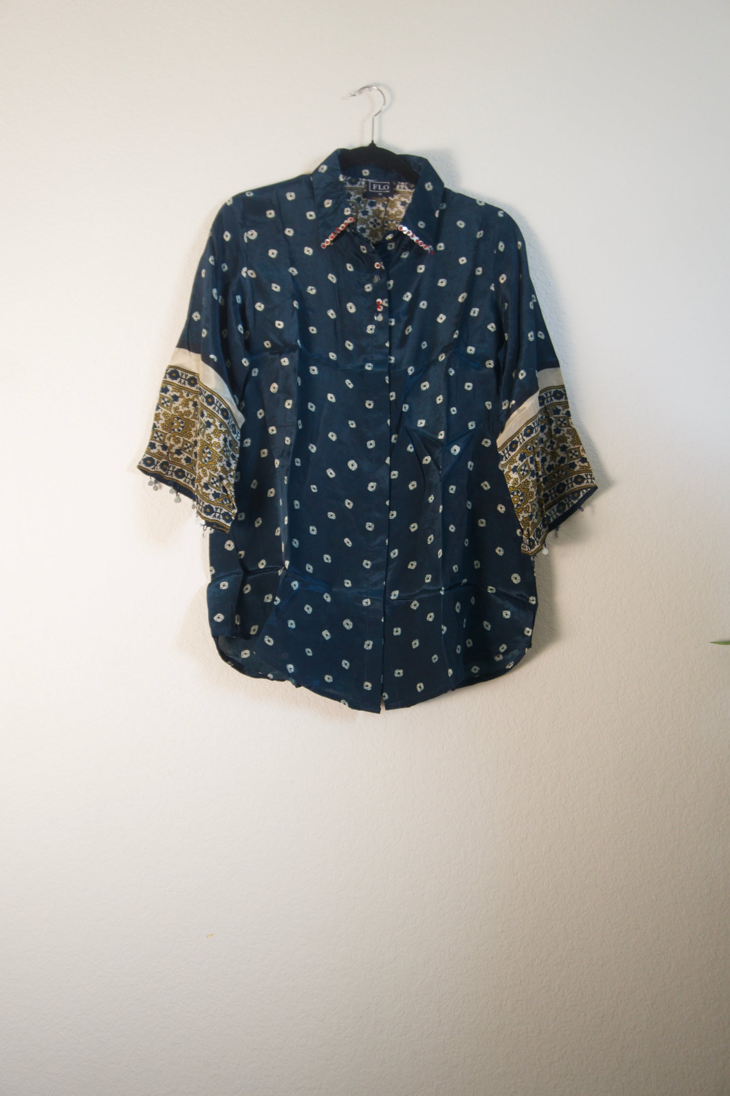 Peacock Blue Modal Silk Bandhini Shirt