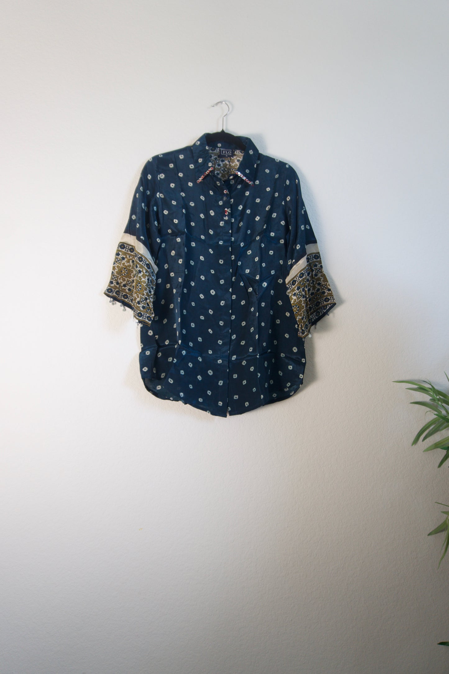 Peacock Blue Modal Silk Bandhini Shirt