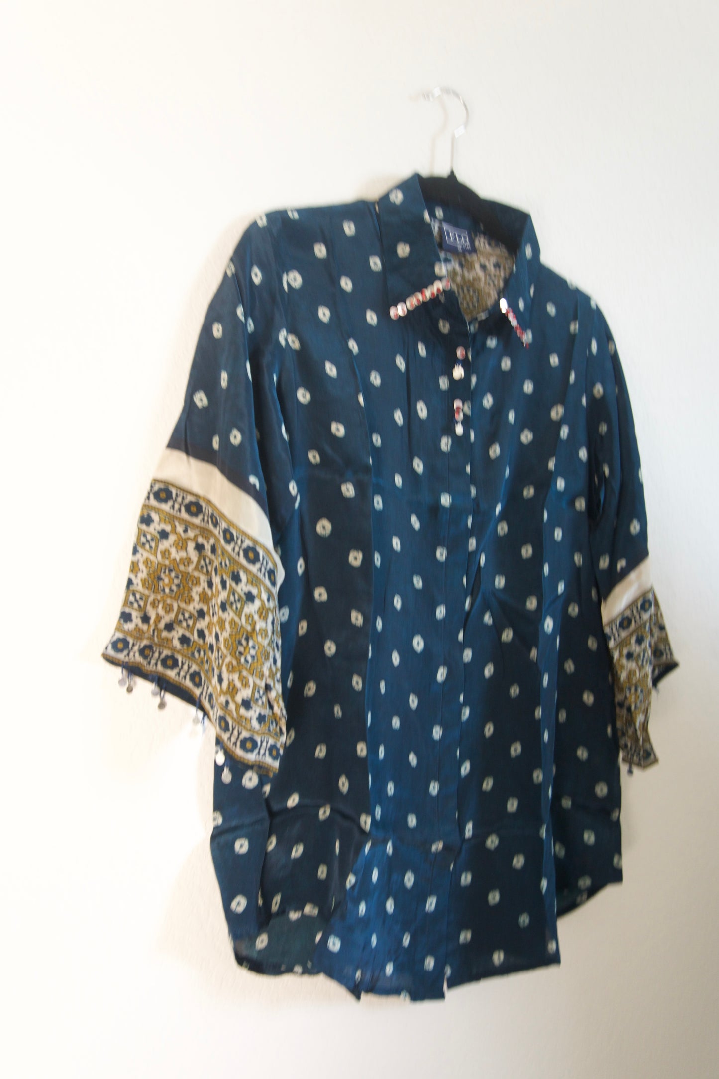 Peacock Blue Modal Silk Bandhini Shirt