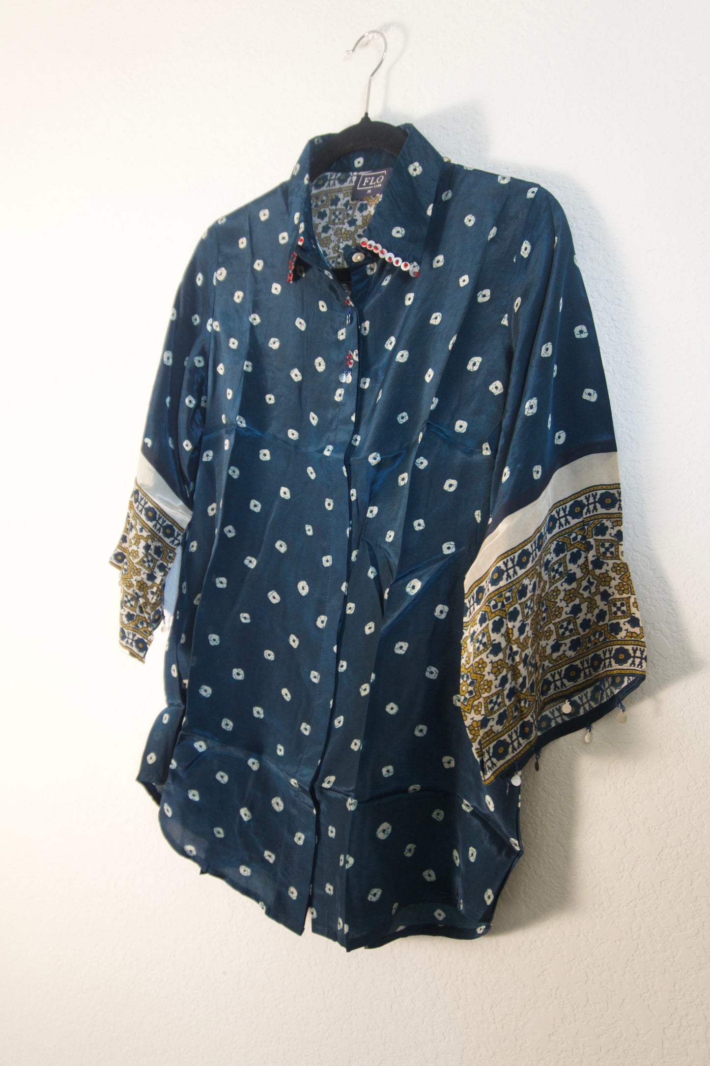 Peacock Blue Modal Silk Bandhini Shirt