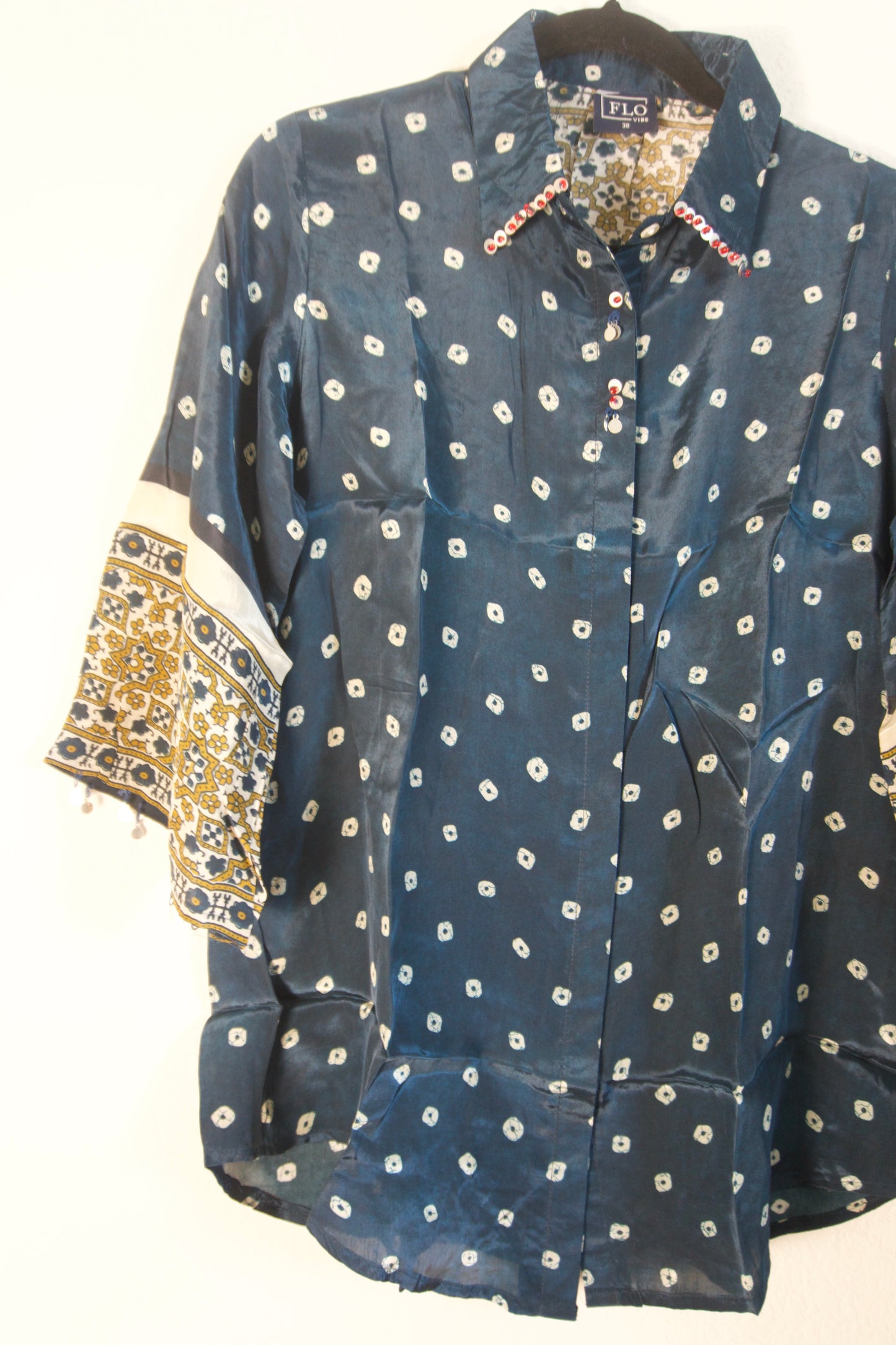 Peacock Blue Modal Silk Bandhini Shirt