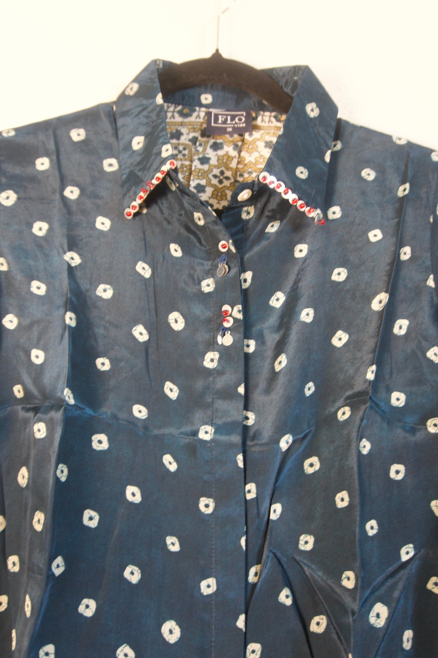 Peacock Blue Modal Silk Bandhini Shirt