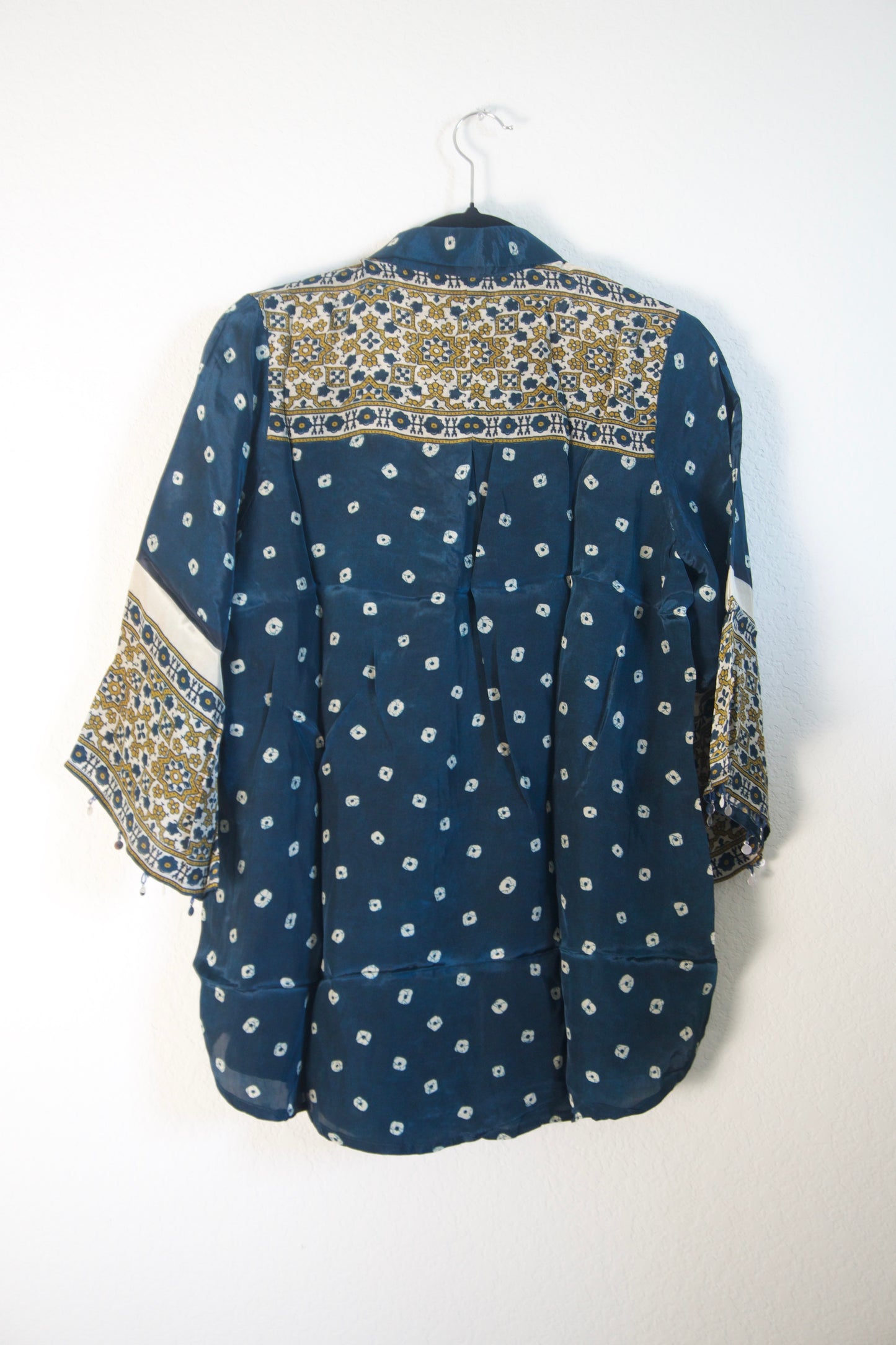 Peacock Blue Modal Silk Bandhini Shirt