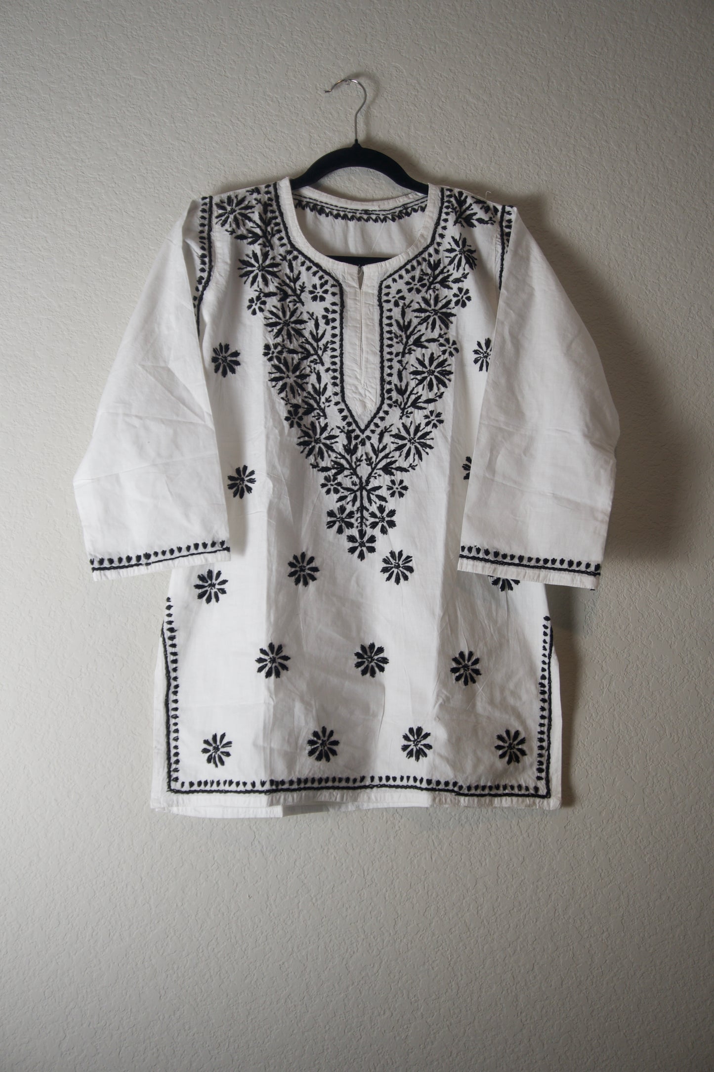 White and Black Cotton Chikankari Short Kurti